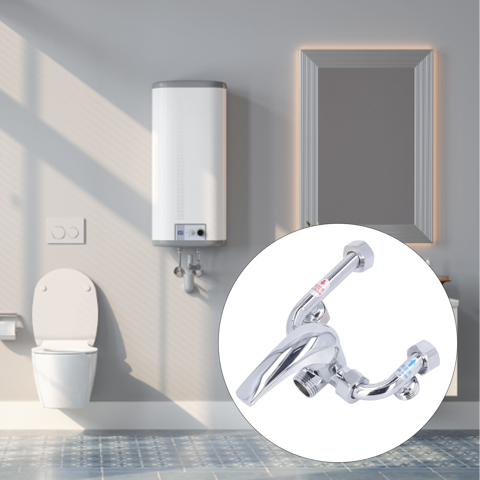 Mischbatterie Für Elektrischen Warmwasserbereiter Aus Kupfer, U-förmiger Winkel, Freiliegender Warm-/kaltwasserschalter, Duscharmatur, 4-punkt-wasserzulaufrohr, Universalzubehör