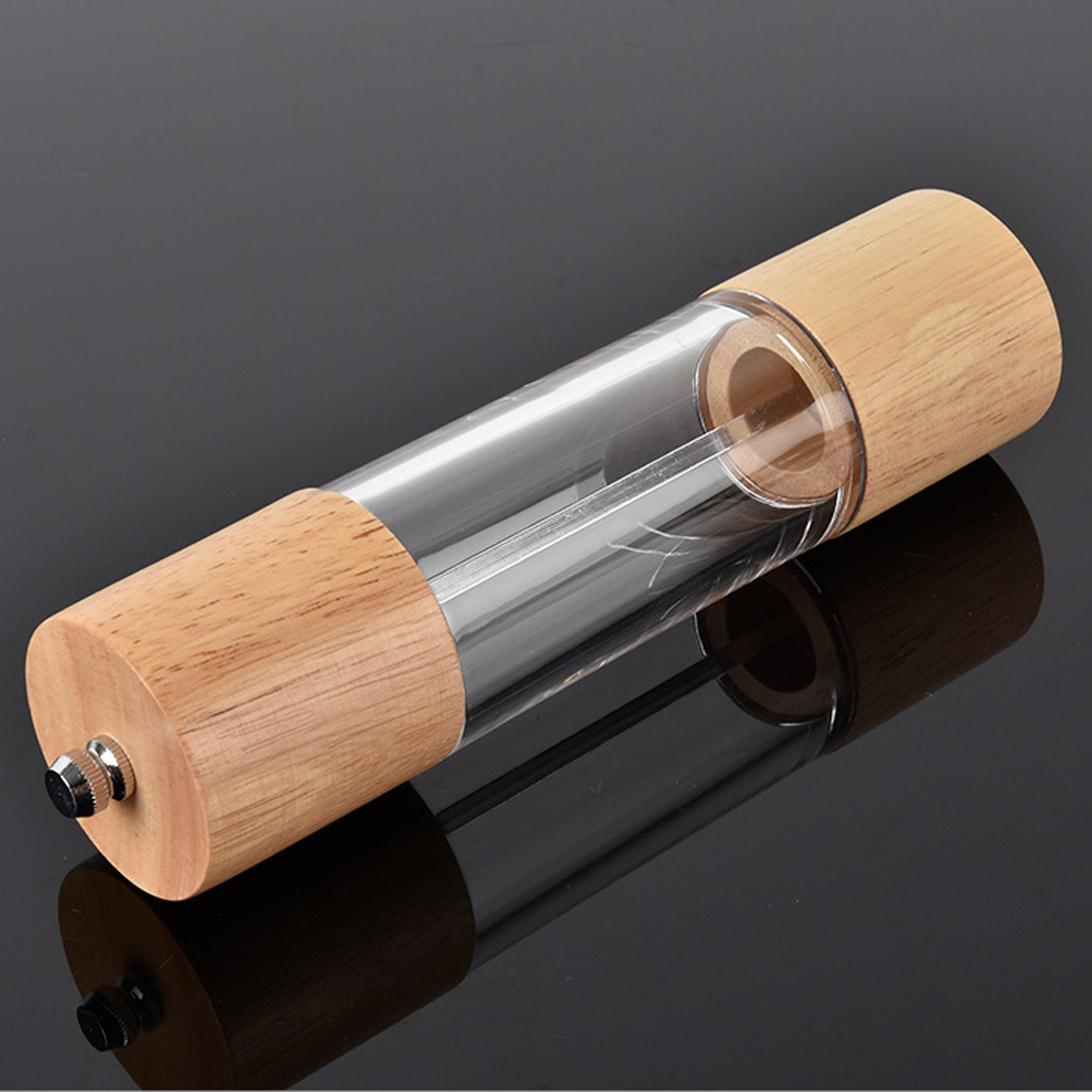 Pfeffermühle Aus Eiche Und Acryl, Manuelle Pfeffermühle Für Schwarzen Pfeffer Und Schwarze Pfefferkörner, Kleine Größe.