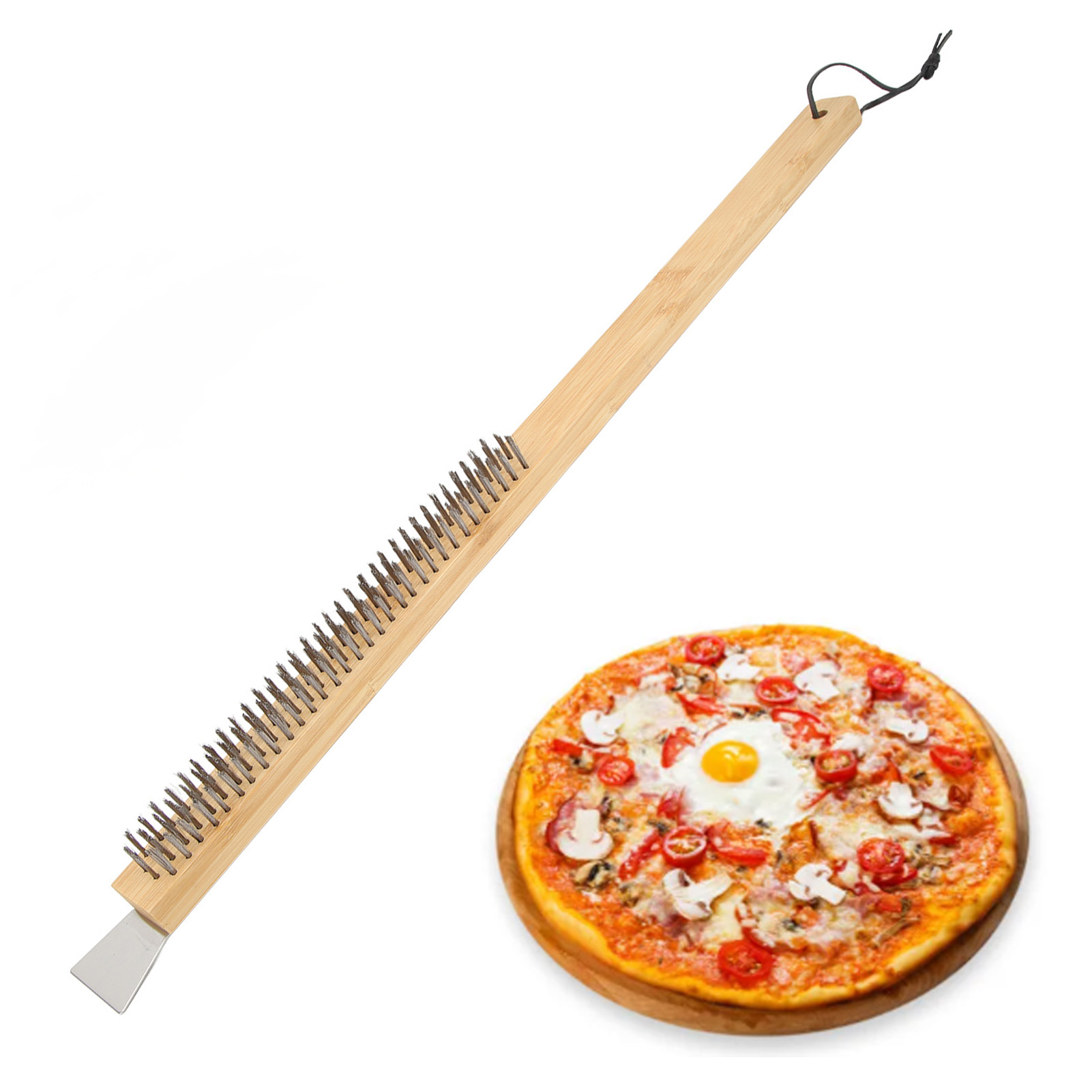 Pizzabürste Mit Langem Holzgriff, Pizzareinigungsbürste, Pizzabackutensilien Aus Holz