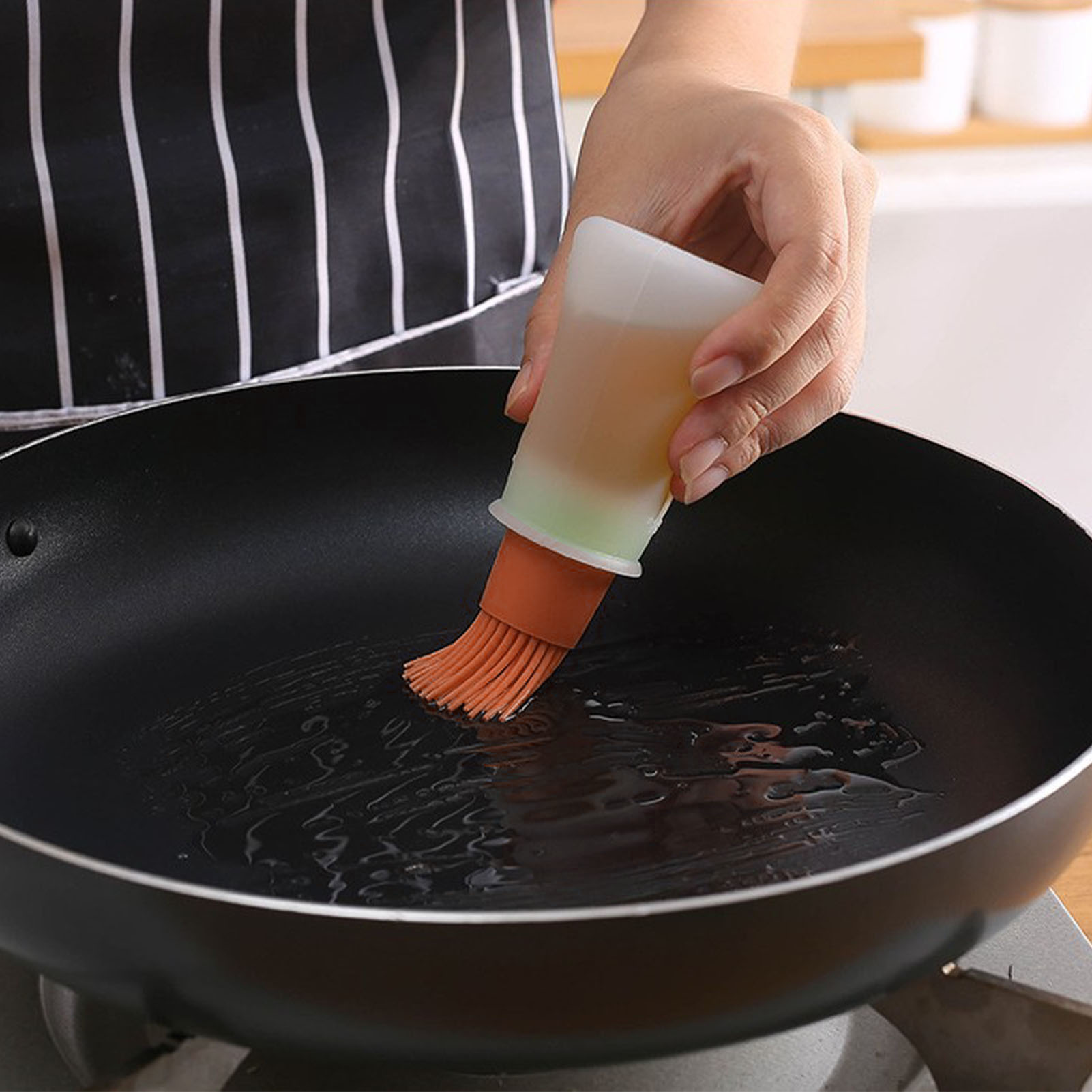 Silikonpinsel Für Ölflaschen Mit Verschluss, Abgestufter Grillpinsel, Saucenpinsel, Butterpinsel, Orange Küchenbürste