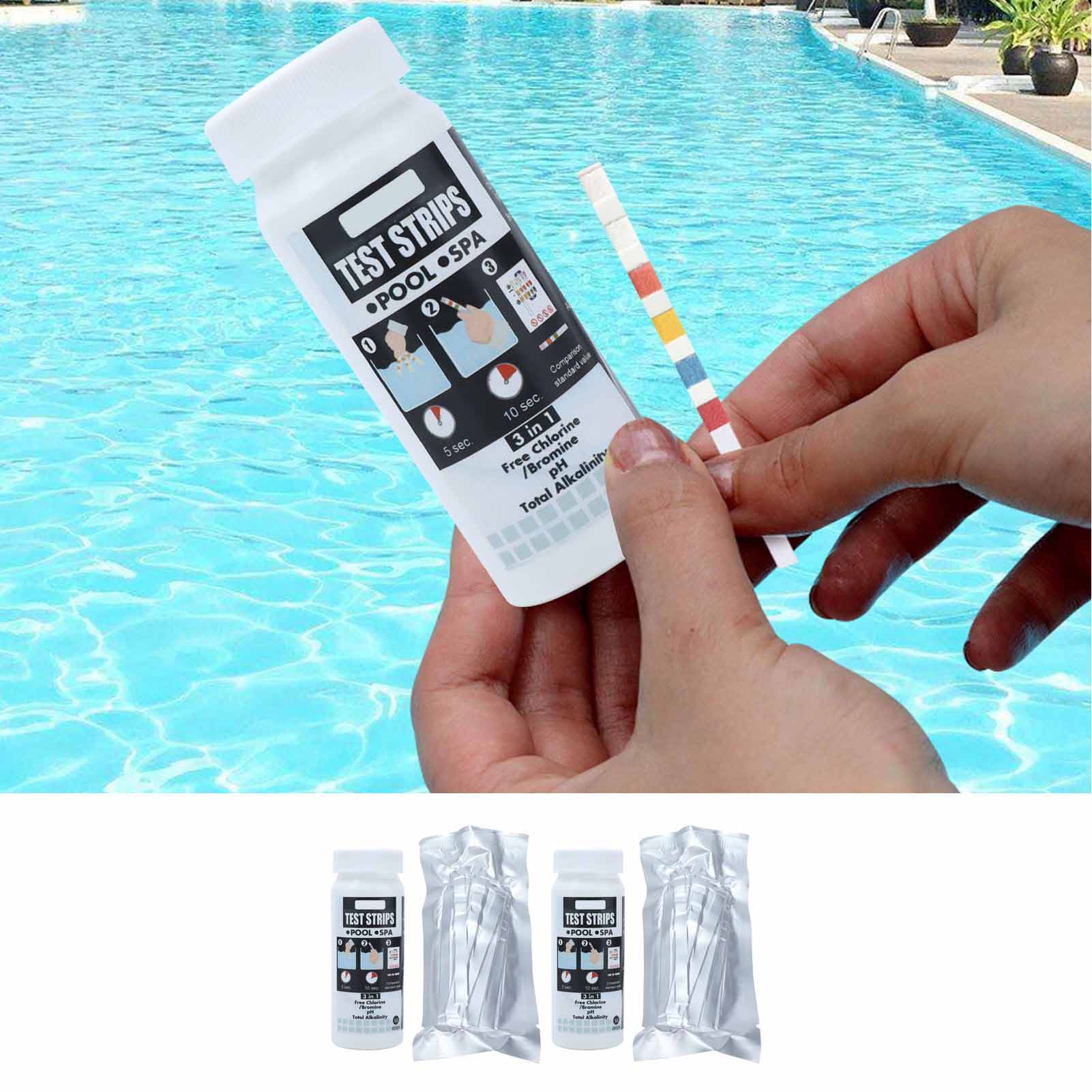 Flaschen/streifen 3-in-1 Poolwasserqualitätstest (je 50 Streifen) Ph-testpapier Für Freies Chlor/brom Im Poolwasser, Ph-wert- Und Alkalitätstests.