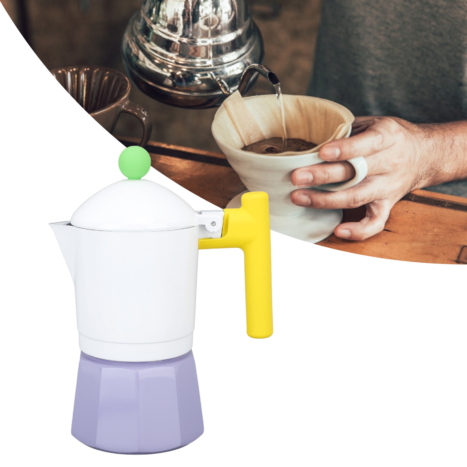 Klassische Italienische Kaffeemaschine, Retro-mokakanne, Hochwertige, Kunstvolle Mokakanne, Quadratisch, Weiß Und Lila.