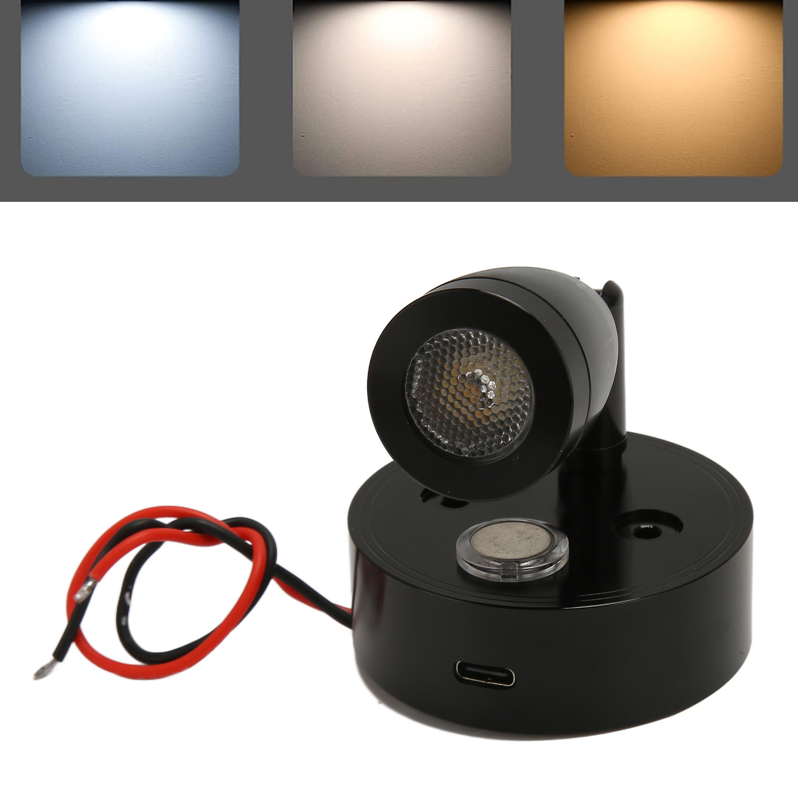 Led-leselampe, Dimmbare Leselampe Für Wohnmobile, Drehbarer Spot Mit Typ-c-anschluss, Für Wohnmobile, Reisemobile, Bootskabinen, Leselampe Für Anhängerbetten, Schwarz.