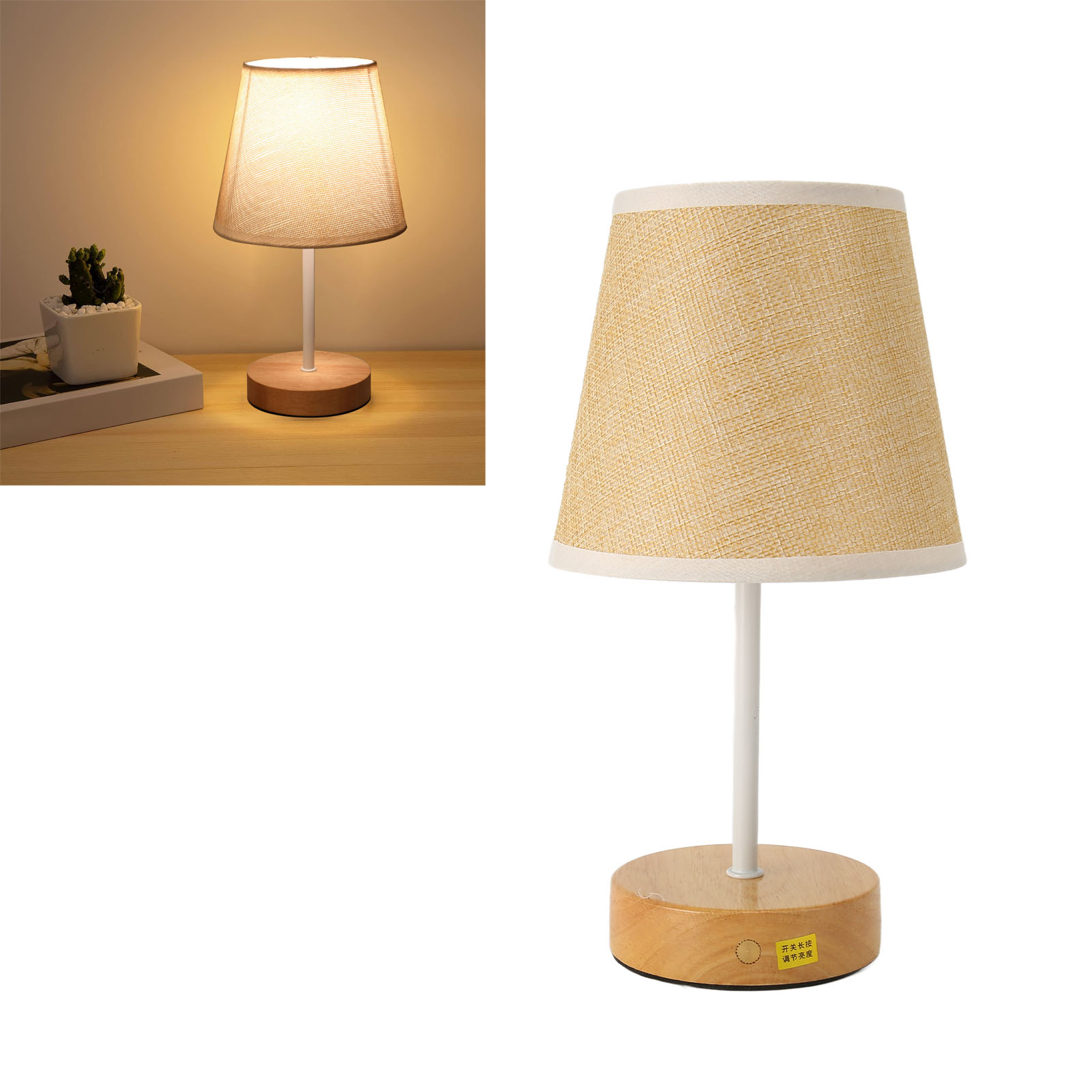 Runde Nachttischlampe Mit Verdunkelungsstoff Und Leinenbezug, Led-design, Minimalistischem Stil, Warmem Licht, Ideal Für Kinderzimmer.