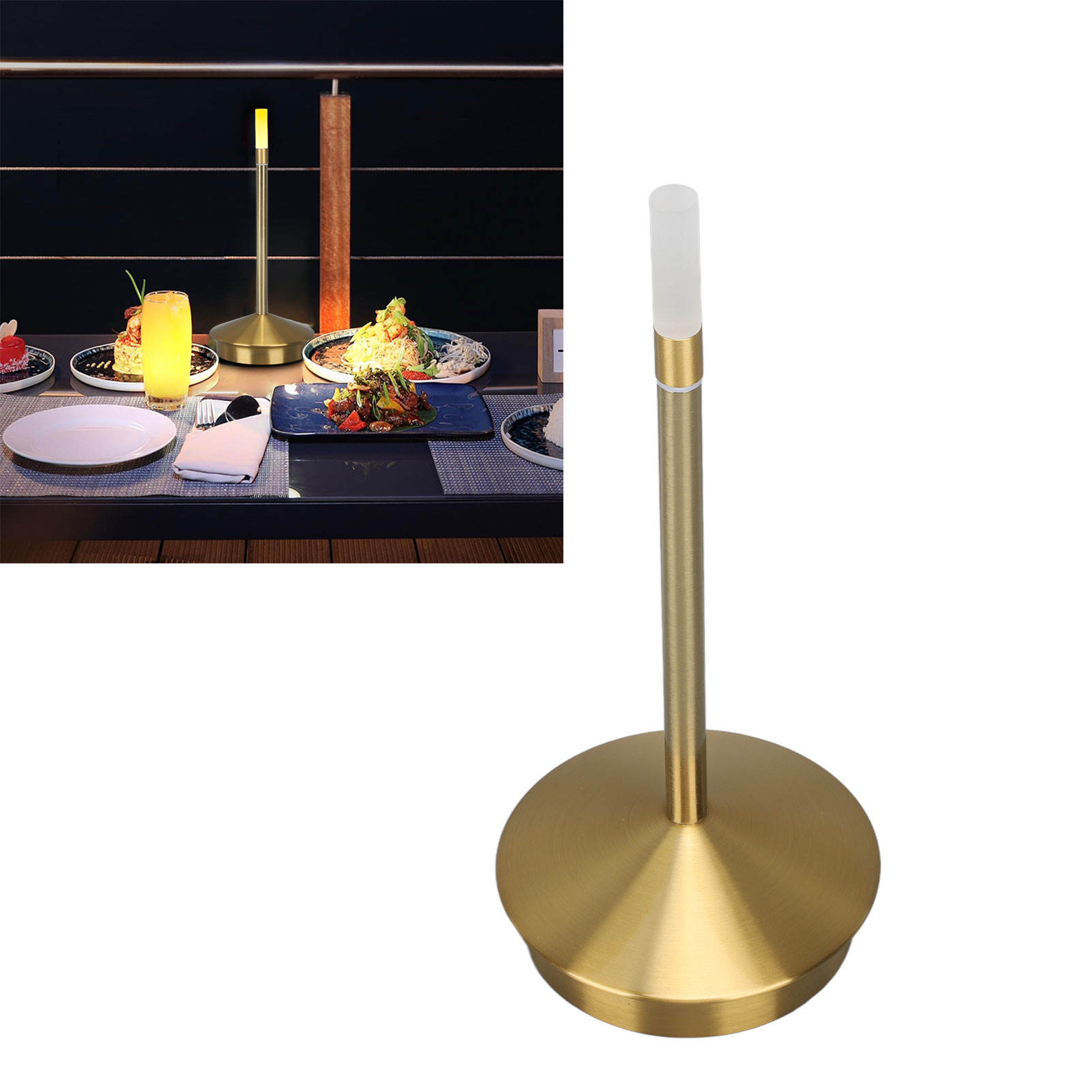 Kabellose Led-tischleuchte Mit Integrierter Kerze, Wiederaufladbar, Touch-steuerung, Helligkeitsregelung, Nachttischlampe, Esstischlampe, Ambientebeleuchtung, Gold