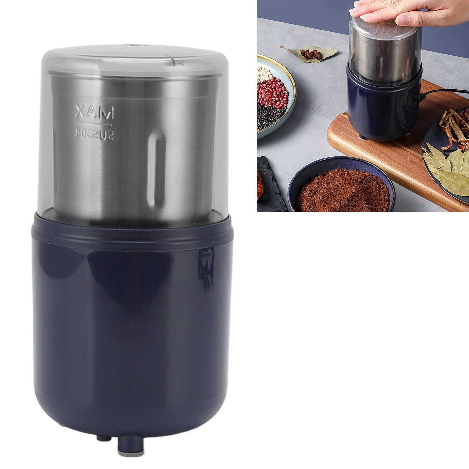 Kleine, Robuste Kaffeemühle Aus Edelstahl Für Den Hausgebrauch, Ideal Zum Mahlen Von Kaffee, Getreide Und Anderen Trockenen Lebensmitteln. Europäischer Standard 250 V.