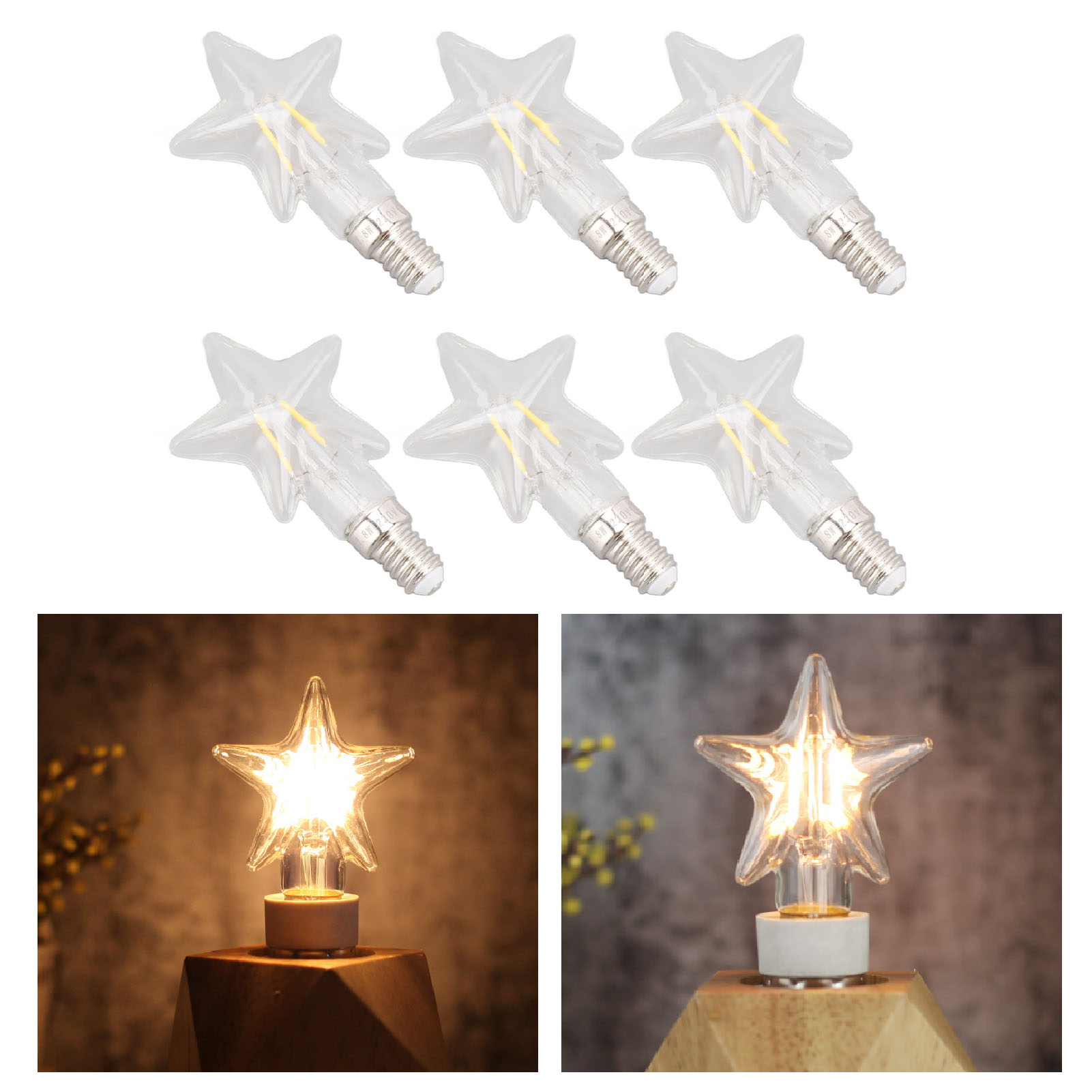 Kreative Led-filamentlampe, Kleine Fünfzackige Stern-tischleuchte, Pendelleuchte, Warmes Licht, Retro-edison-glühbirne Mit Kleinem E14-schraubsockel, 220 V, 2 W
