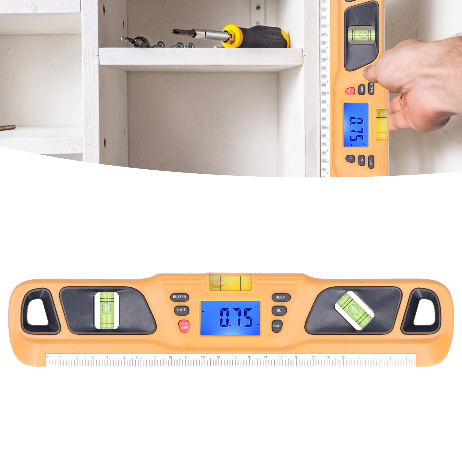 Hochpräzisions-magnetwasserwaage Hw-200, Nivellierinstrument Für Dicke Materialien, Digitales Mini-winkelmessgerät, Geeignet Für Renovierungs- Und Gartenarbeiten (orange)