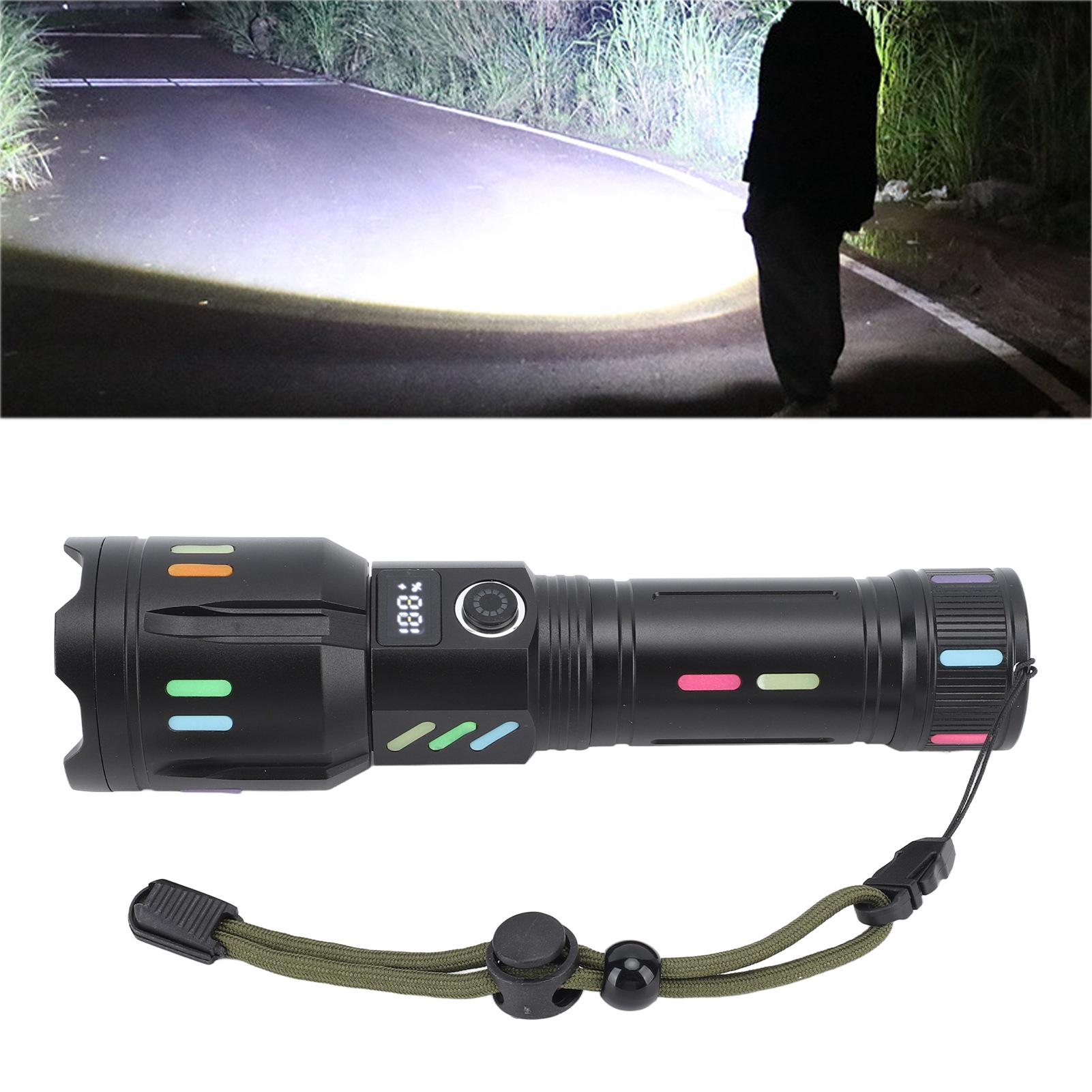 Weiße Laser-taschenlampe Für Den Außenbereich Mit Großer Reichweite, Hoher Helligkeit, Variablem Fokus, Taschenlampe, Batterieanzeige, Leuchtstoffröhre