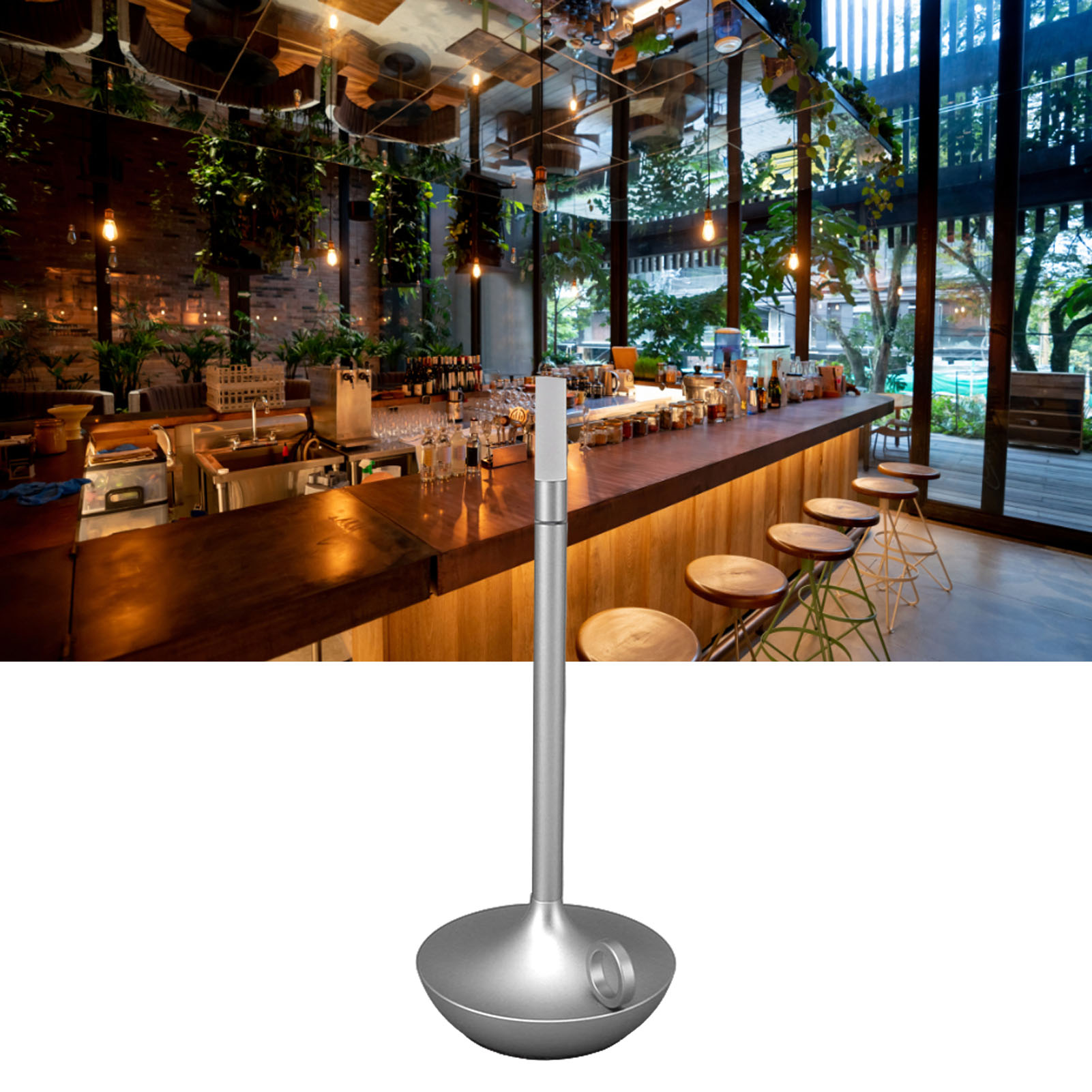 Kabellose Led-schreibtischlampe, Wiederaufladbar, 3 Einstellbare Helligkeitsstufen, Schreibtischlampe Im Kerzenstil, Esstischlampe, Stimmungslichtlampe, Usb-c Led-nachttischlampe, Silber.