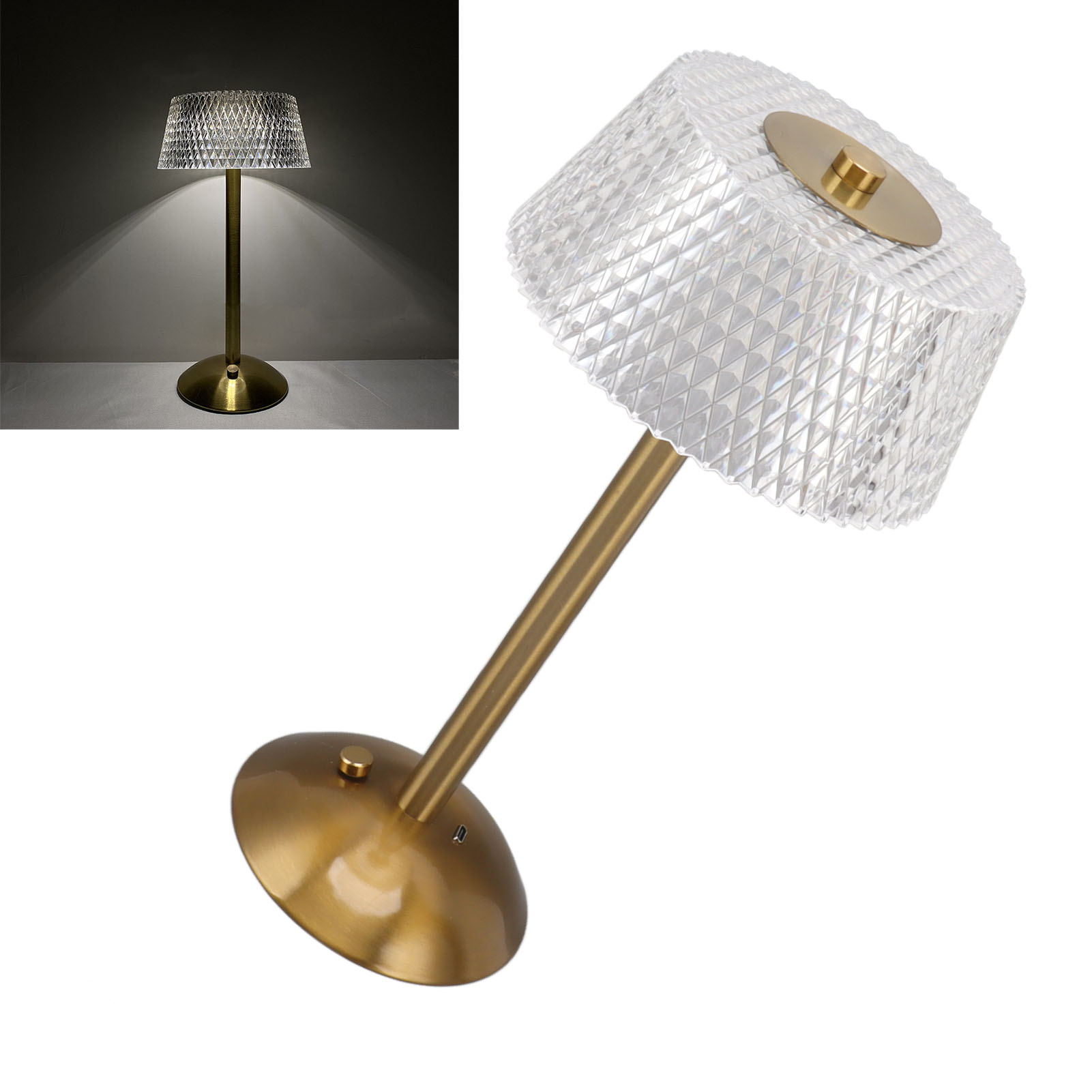 Tischleuchte Nr. 12 Aus Acryl Und Metall, Led-außenleuchte Fürs Schlafzimmer Mit Kristallen, Warmes Licht, Usb-nachtlicht