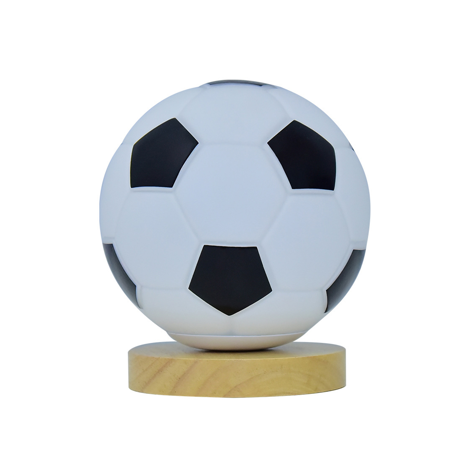 Schwarze Und Weiße Led-nachtleuchte Im Fußball-design (warmes Licht) Mit Einstellbarer Helligkeit, Passend Zur Weltmeisterschaft. Gefertigt Aus Massivholz Und Glas, Ideal Für Nachttisch, Schlafzimmer