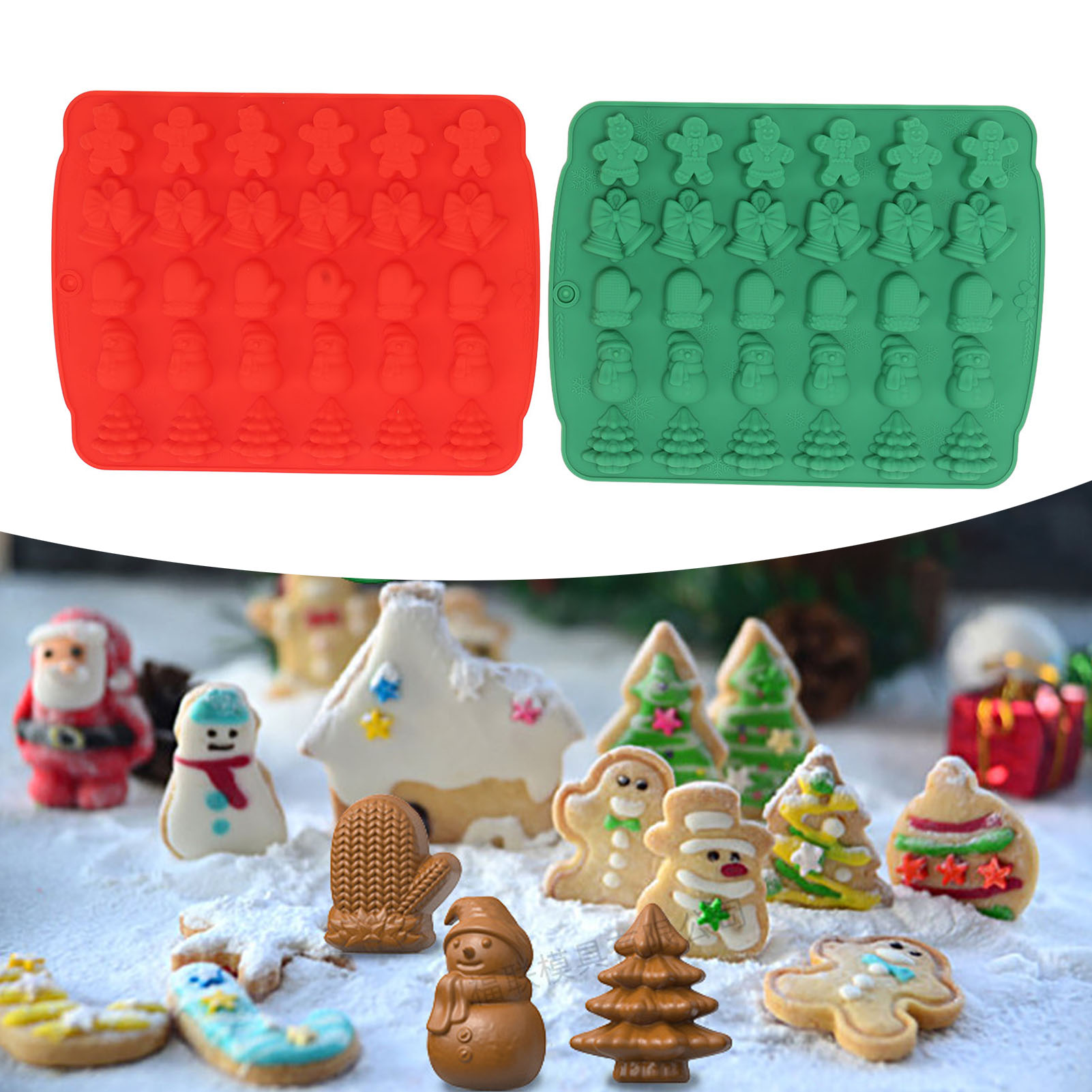 30-teilige Schokoladenkuchenform, Weihnachtsmannmützen-design, Modell A, Grün Und Rot