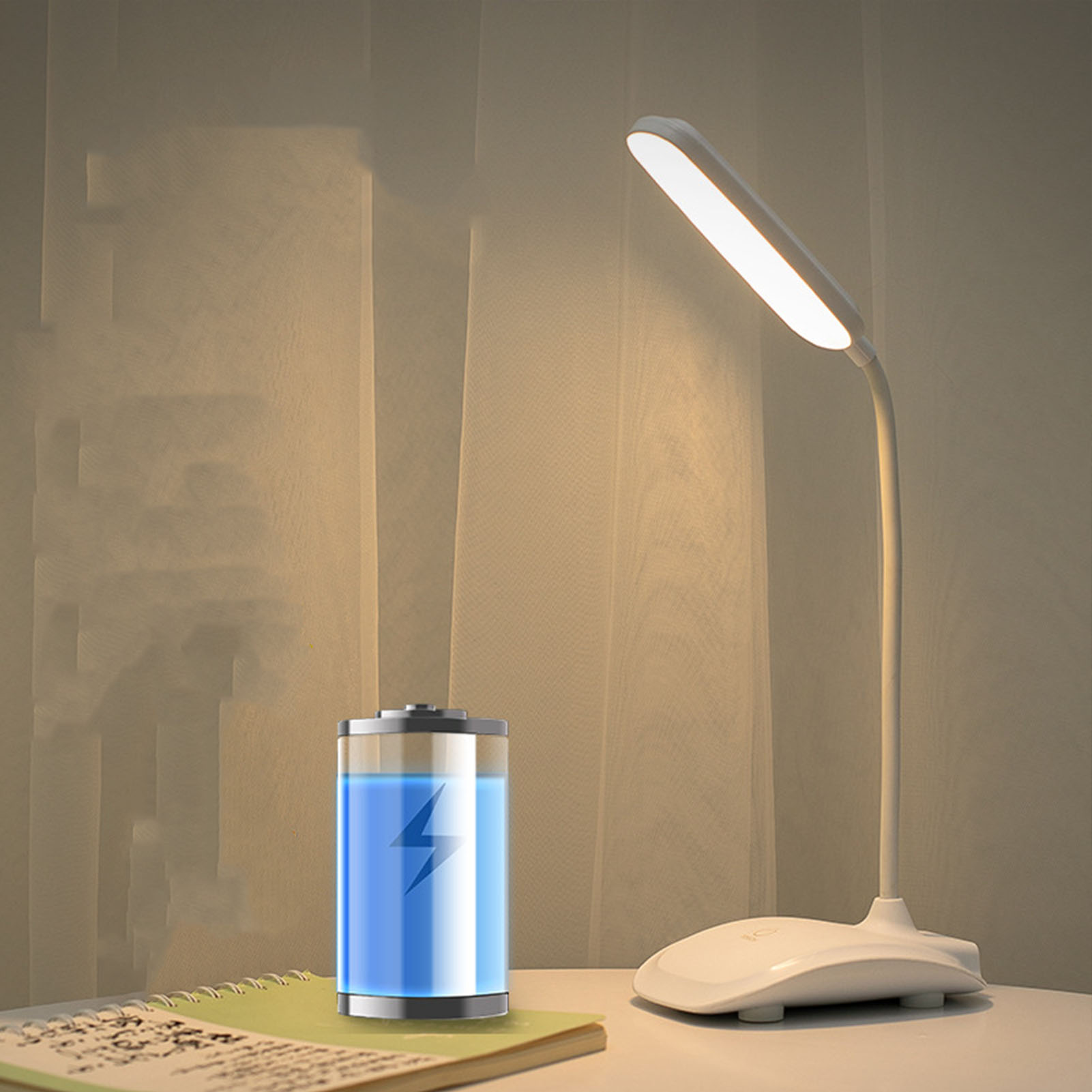 Schreibtischlampe 7018, Usb-aufladbar, Ideal Zum Lernen Und Lesen. Drei Farbtemperaturen, Stufenlos Einstellbare Helligkeit, Touchscreen, 360°-drehung, Weiß.