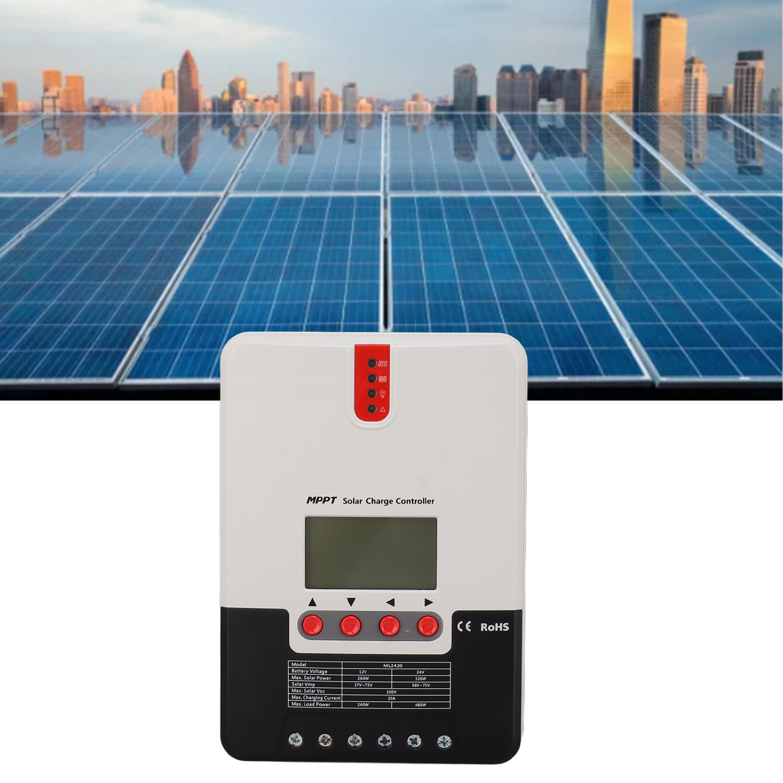 20-a-mppt-solarladeregler Mit Einstellbaren Parametern Und Lcd-display. Kompatibel Mit Photovoltaik-, Lithium-ionen- Und Bleiakkumulatoren. Akkuspannung: 12 V/24 V.