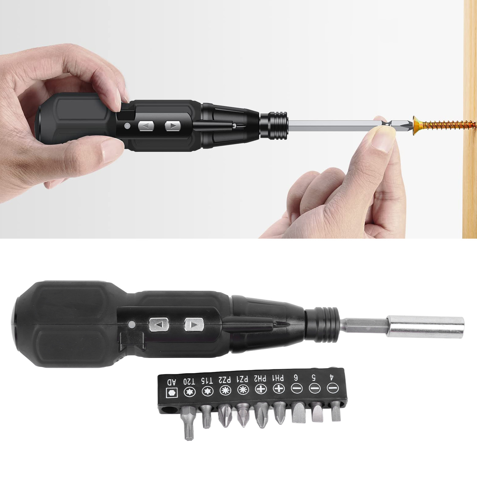 3,6-v-elektroschraubendreher Mit Geradem Griff Aus Legiertem Stahl, Wiederaufladbar Über Usb, Inklusive Farbiger Box Und 9-loch-bit.