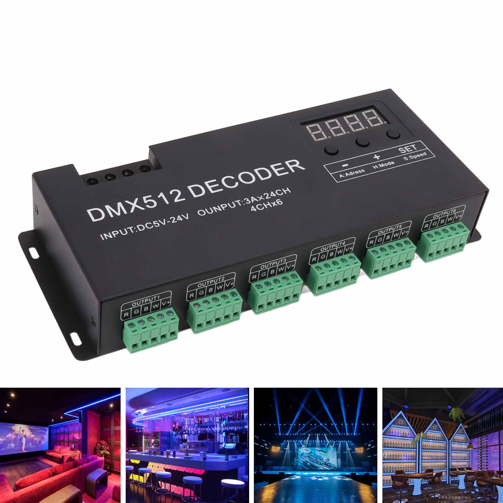 24-kanal Rgbw Dmx512-decoder Mit Konstanter Spannung, Digitaler Led-controller Für Szenenspezifische Anzeigen (dc5v-24v)