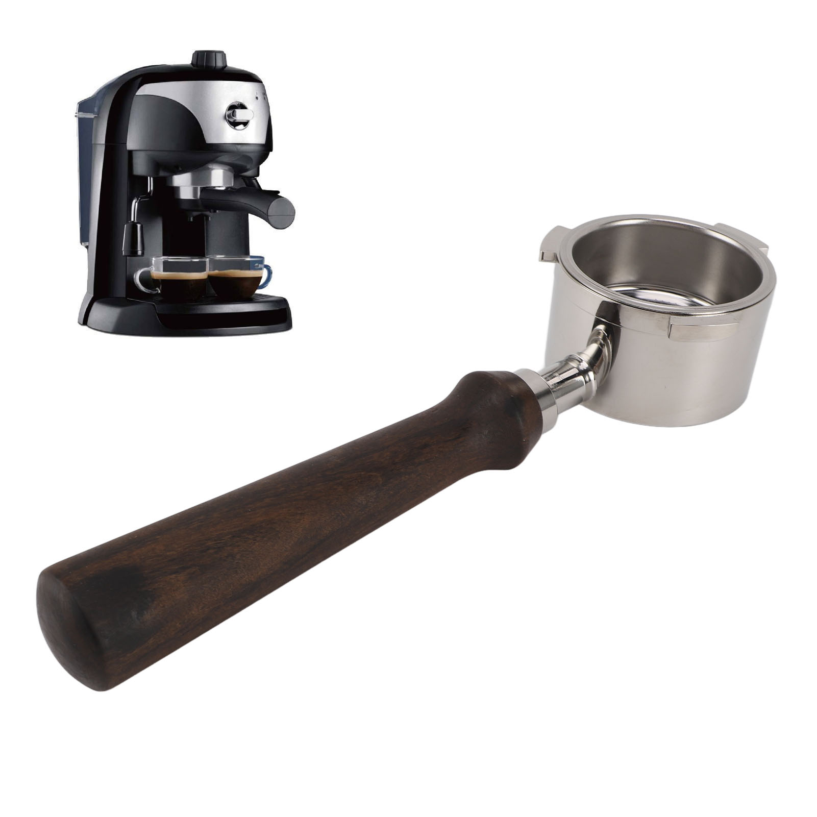 Geeignet Für Delonghi Espressomaschinen Mit Drei Griffen, Massivholzgriff, Edelstahl-kaffeehebel Mit Drei Griffen, Delonghi Bodenloser Griff, 51 Mm.