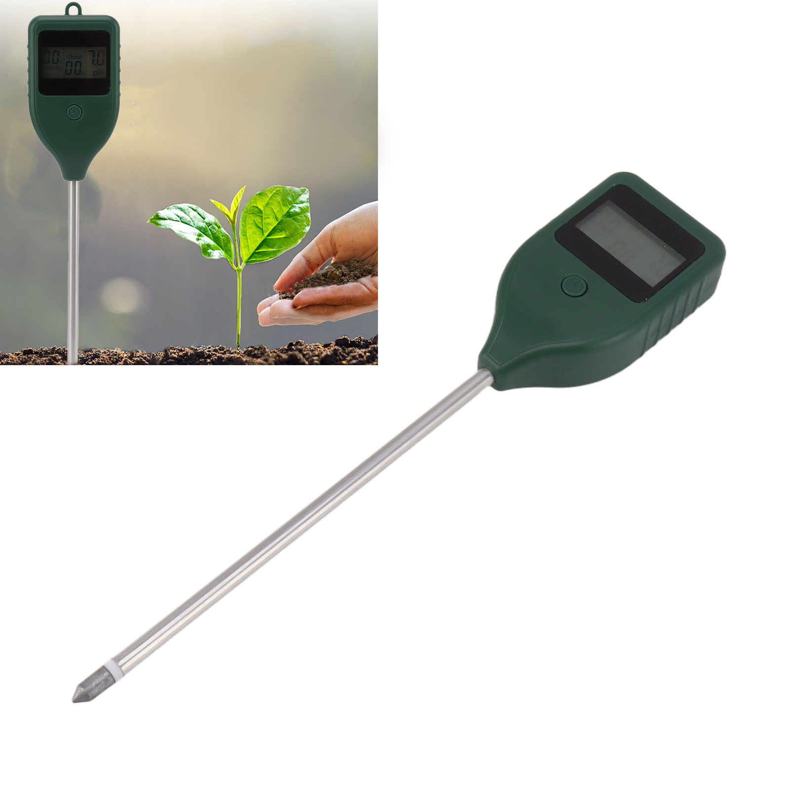Drei-in-eins-bodenanalysator: Ph-meter Mit Grüner Hintergrundbeleuchtung, Bodenfeuchtigkeitsmesser, Nährstoffverträglichkeitstester Für Topfpflanzen.
