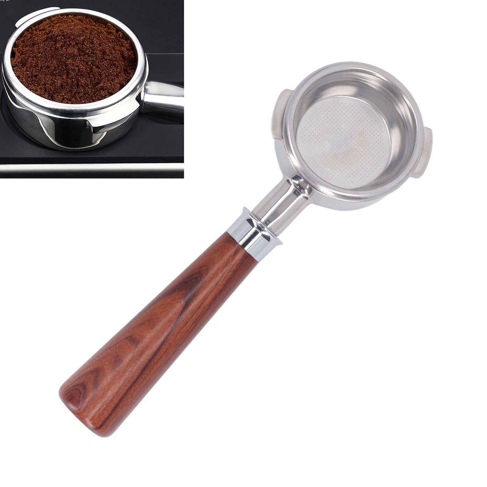 Nowwa 58-mm-kaffeemaschine, Bodenlos, Abgewinkelter Griff, Edelstahlgriff, Modell A1, Farbe: Rot-sandelholz