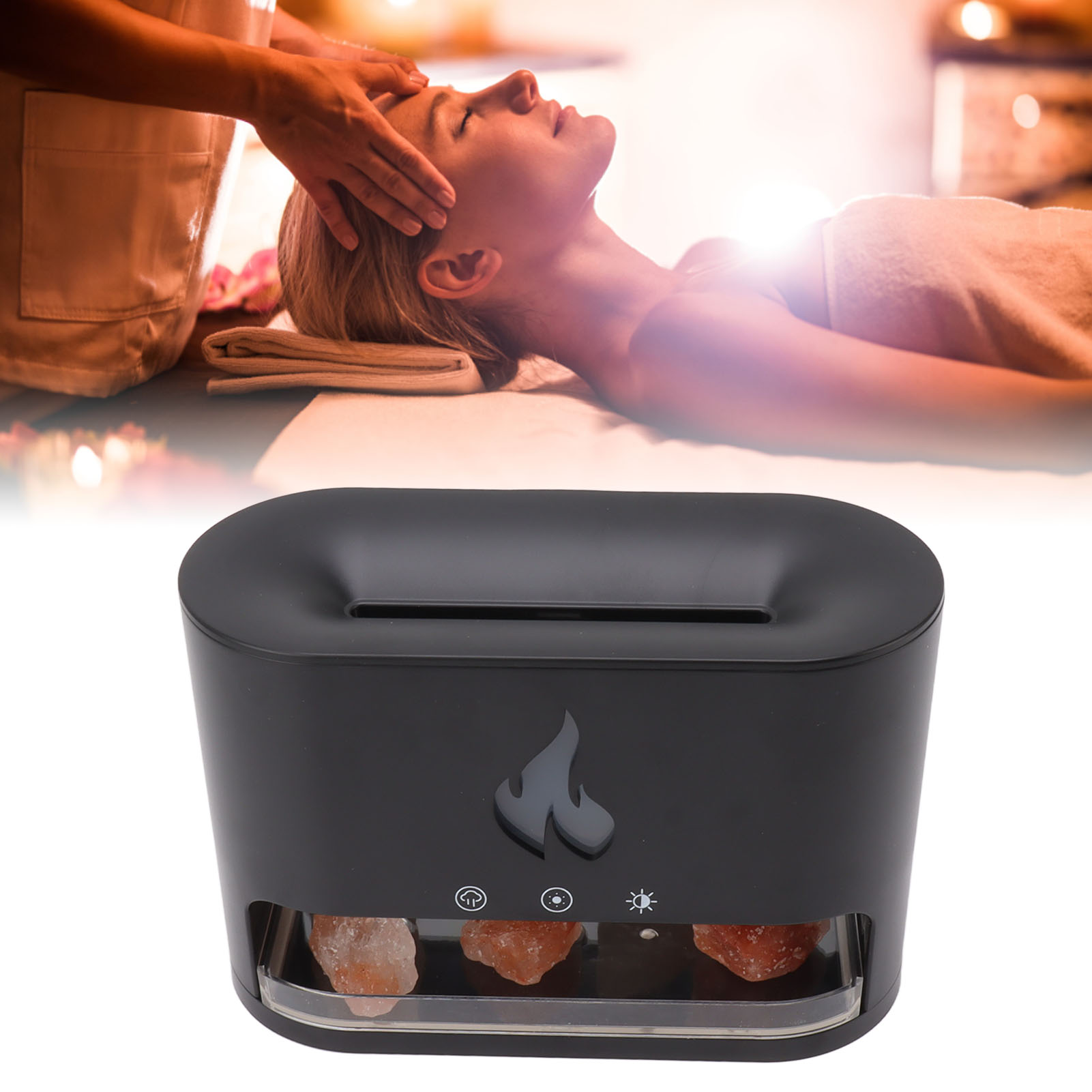 Aromadiffusor, Luftbefeuchter Und Ätherischer Öldiffusor Mit Siebenfarbigem 3d-flammenkristall-salzstein Für Zuhause