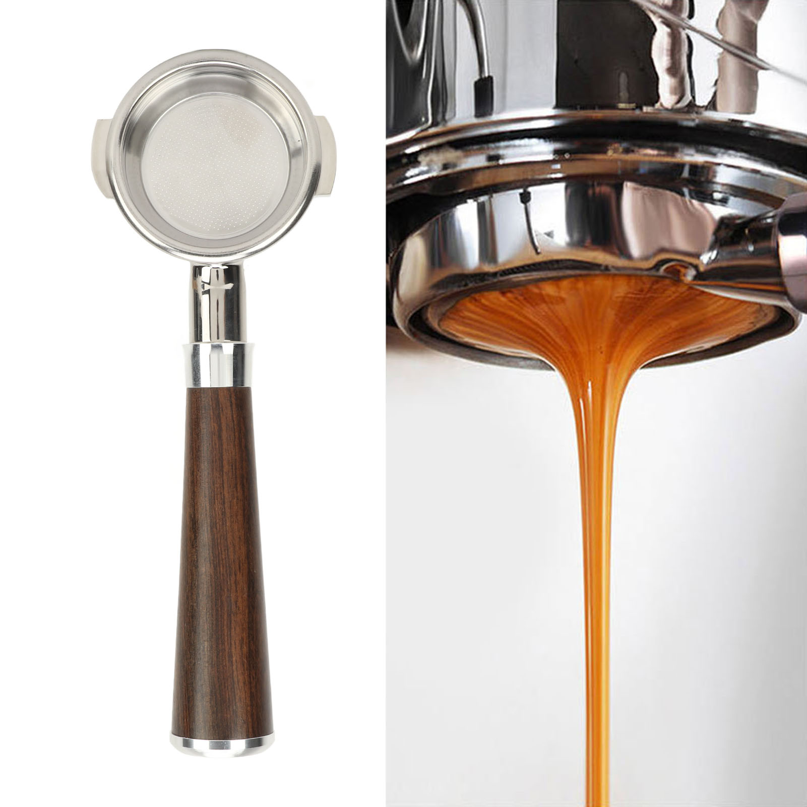 Geeignet Für Expobar E61 Kaffeemaschinen Mit Bodenlosem Filterhalter, Edelstahl-filterhalterkopf, Massivholzgriff Und E61 Brühkopf.