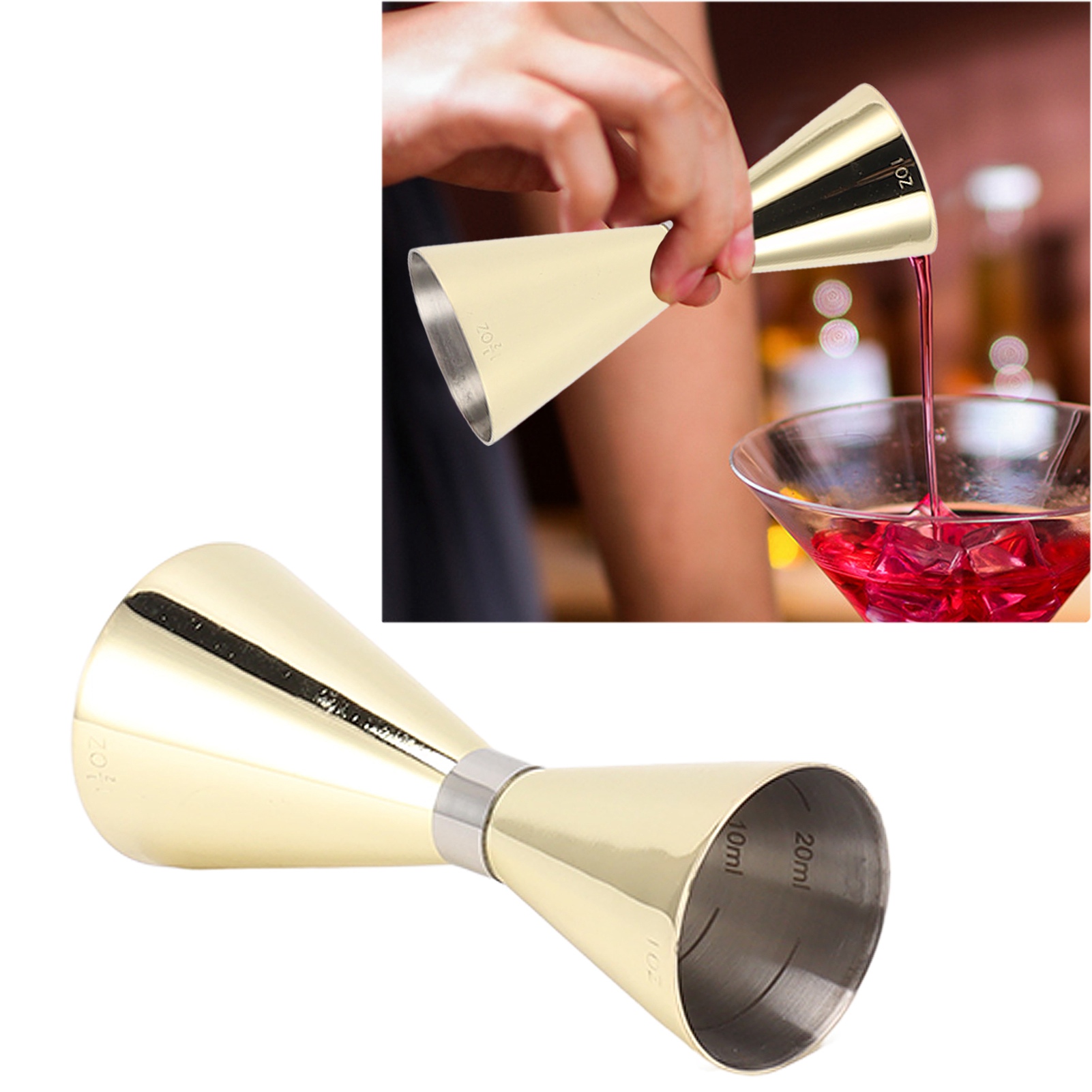 Messbecher Mit Doppeltem Boden Aus Edelstahl 304 Mit Goldring, Kleiner 30-ml-becher, Titan