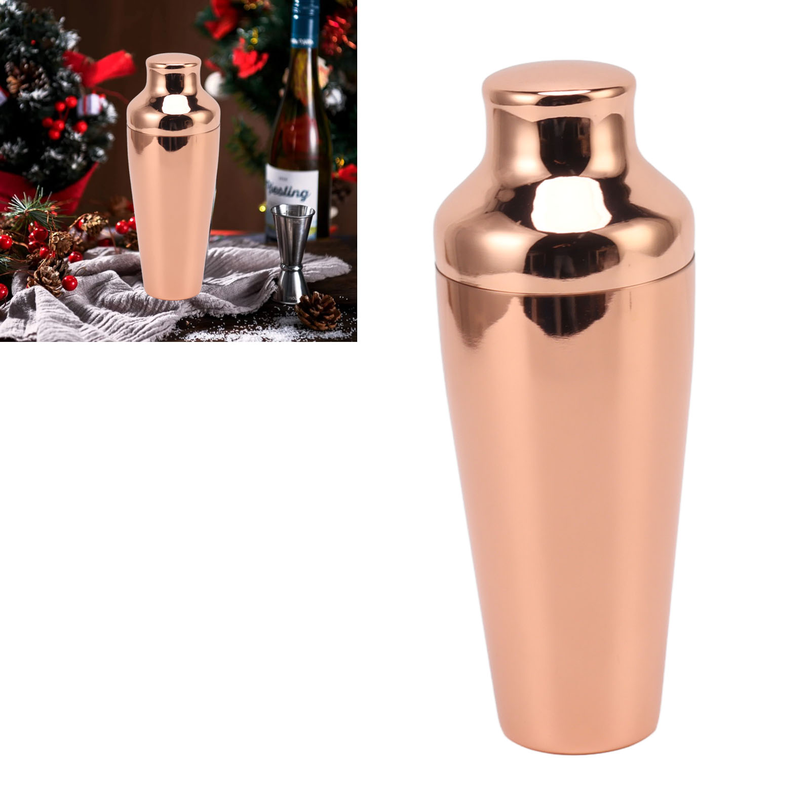 Zweikammer-shaker, Edelstahl 304, Französischer Stil, Zweikammeriger Cocktail-shaker, Roségold.