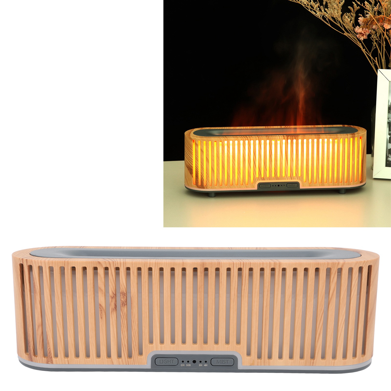 200-ml-aroma-diffusor Mit Hohlflamme, Vertikaler Lichtdiffusor In Holzoptik, Siebenfarbiger Luftbefeuchter Für Das Schlafzimmer, 100–240 V, Helle Holzoptik, Europäischer Standard