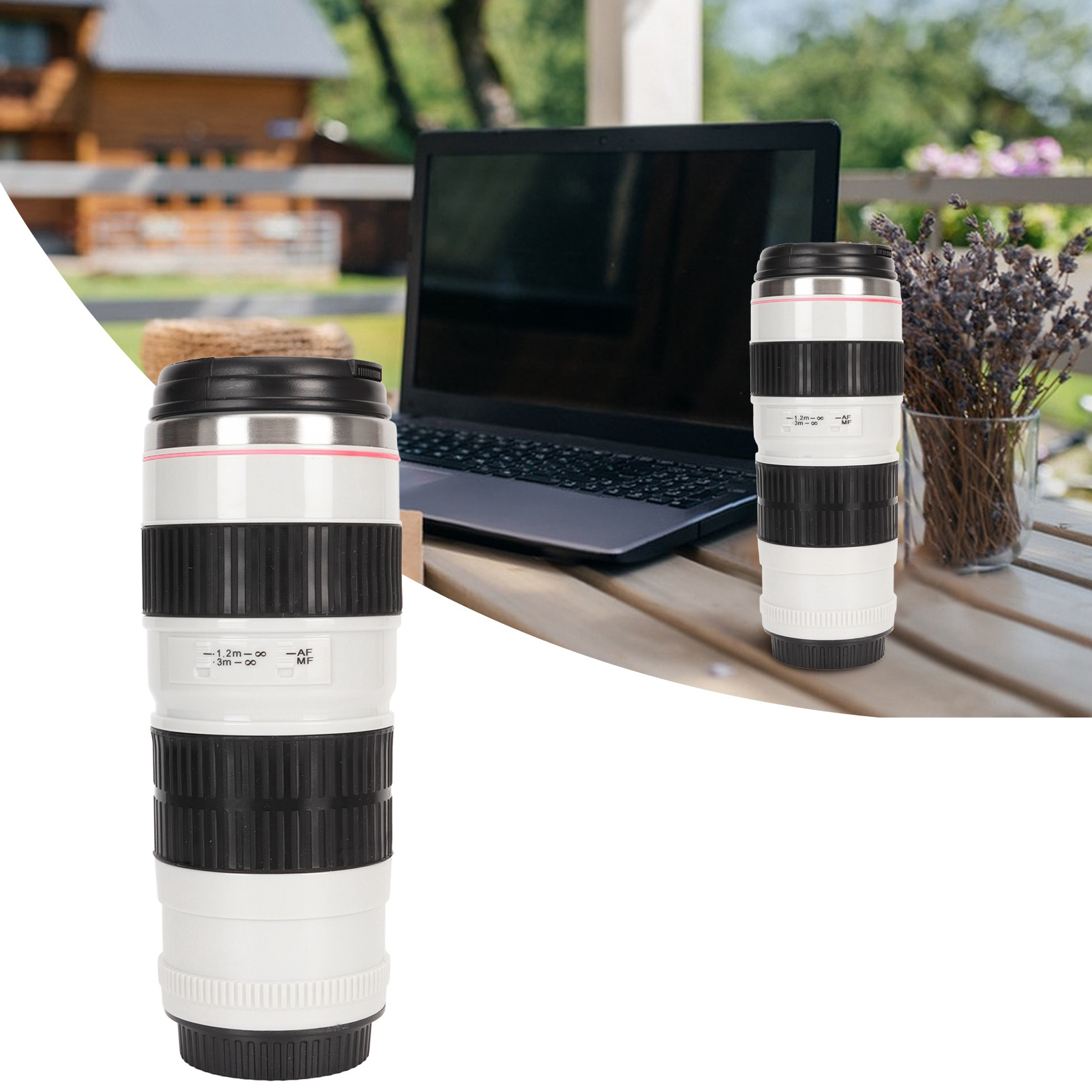 Kaffeebecher In Form Eines 70-200-mm-kameraobjektivs Mit Edelstahl-innenbeschichtung – Personalisierte Und Kreative Wasserflasche – Ideal Für Fotografen, Reisen Und Als Unisex-becher – Weiß