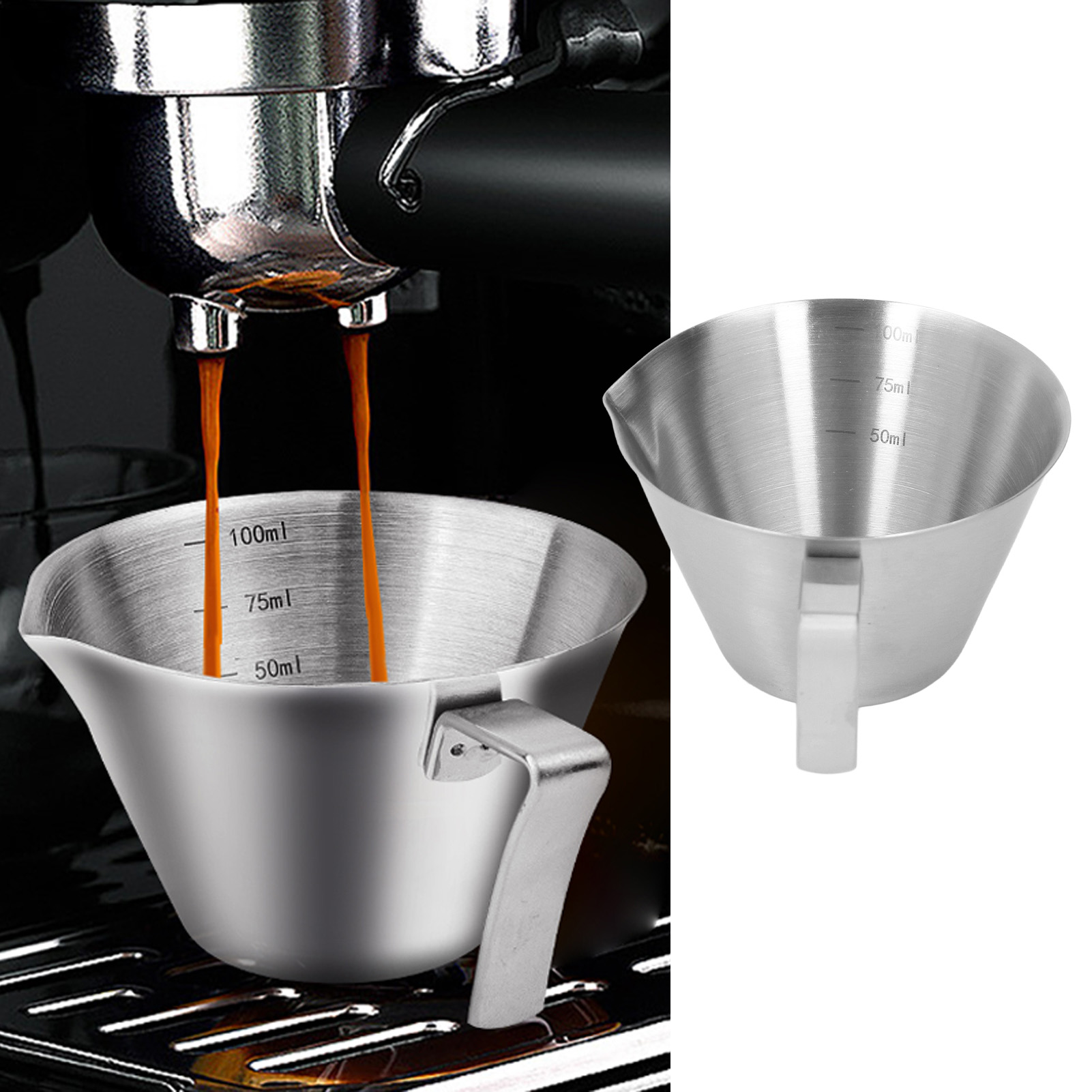 Robuster, Langlebiger Und Rostbeständiger Messbecher Aus Edelstahl, Ideal Für Espresso Und Bars.
