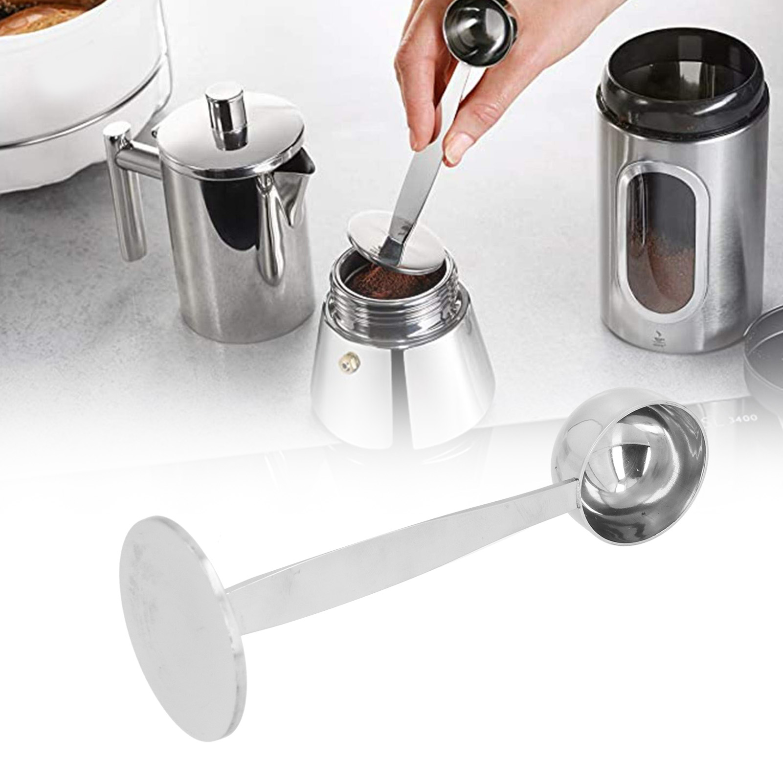 Kaffeetamper Aus Edelstahl, Doppelter Kaffeelöffel Aus Edelstahl, 2-in-1-kaffeespender