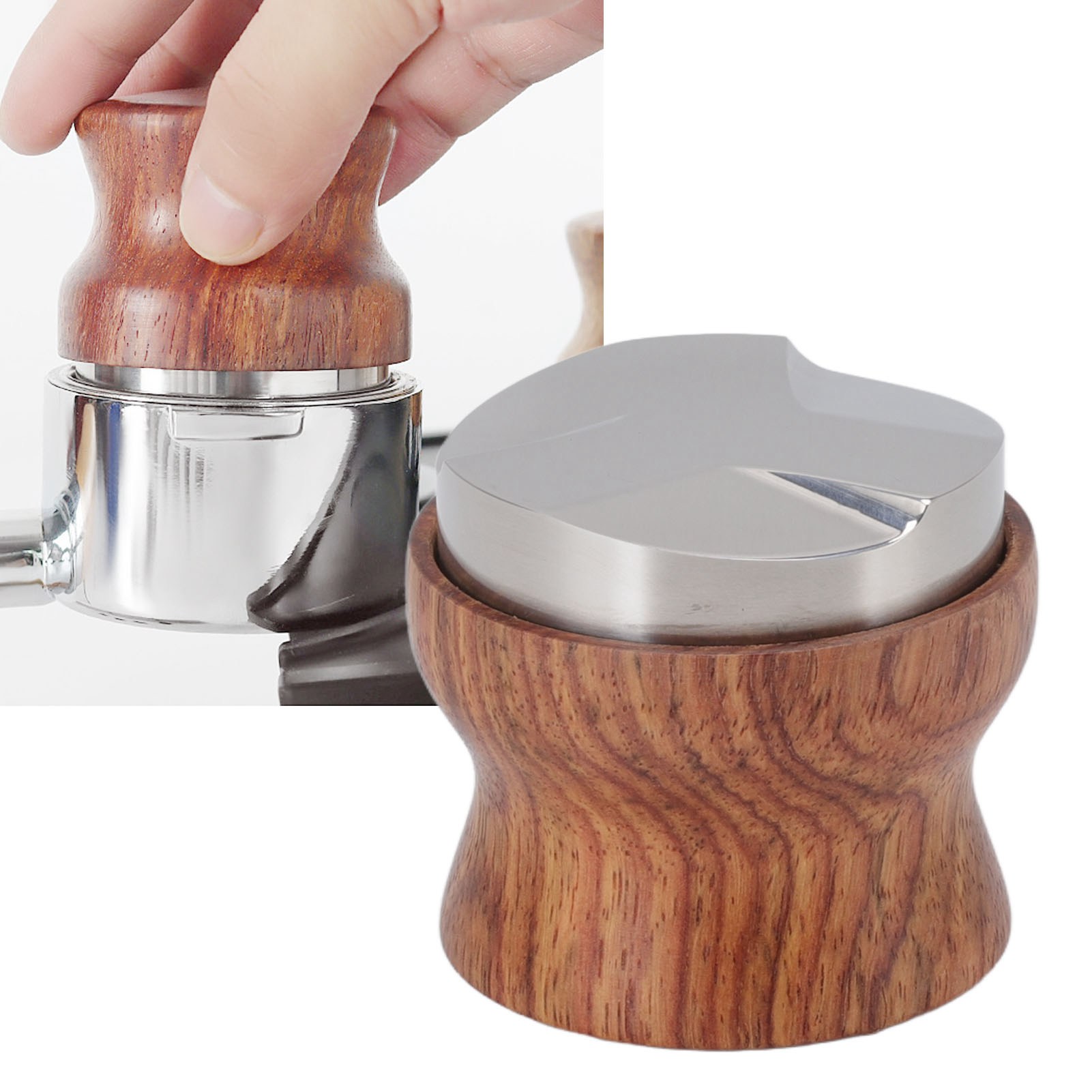 Kaffeetamper Aus Edelstahl, Dreifach-dosen-tamper Aus Rosenholz, Kaffeefüllspender, Dreifach-dosen-kaffeespender Aus Rosenholz, 53 Mm