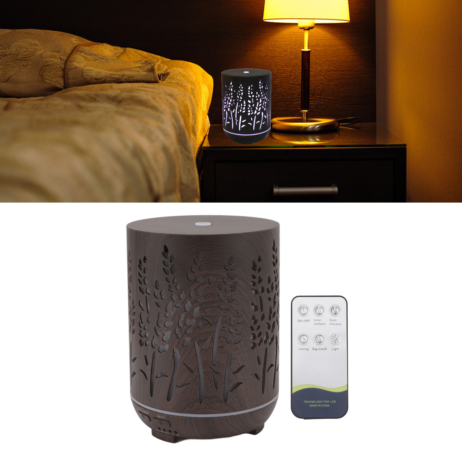 300-ml-luftbefeuchter In Holzoptik, Fernbedienung, Aromatherapie-luftbefeuchter, Integriertes Nachtlicht, Aromatherapie-diffusor In Holzoptik, 100–240 V, Europäischer Standard