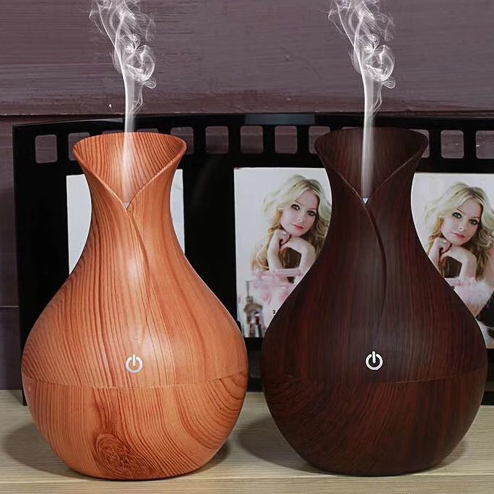 Vase 606 – Luftbefeuchter – Aromadiffusorvase Aus Dunklem Holz – Ultraschall-luftbefeuchter Aus Holz