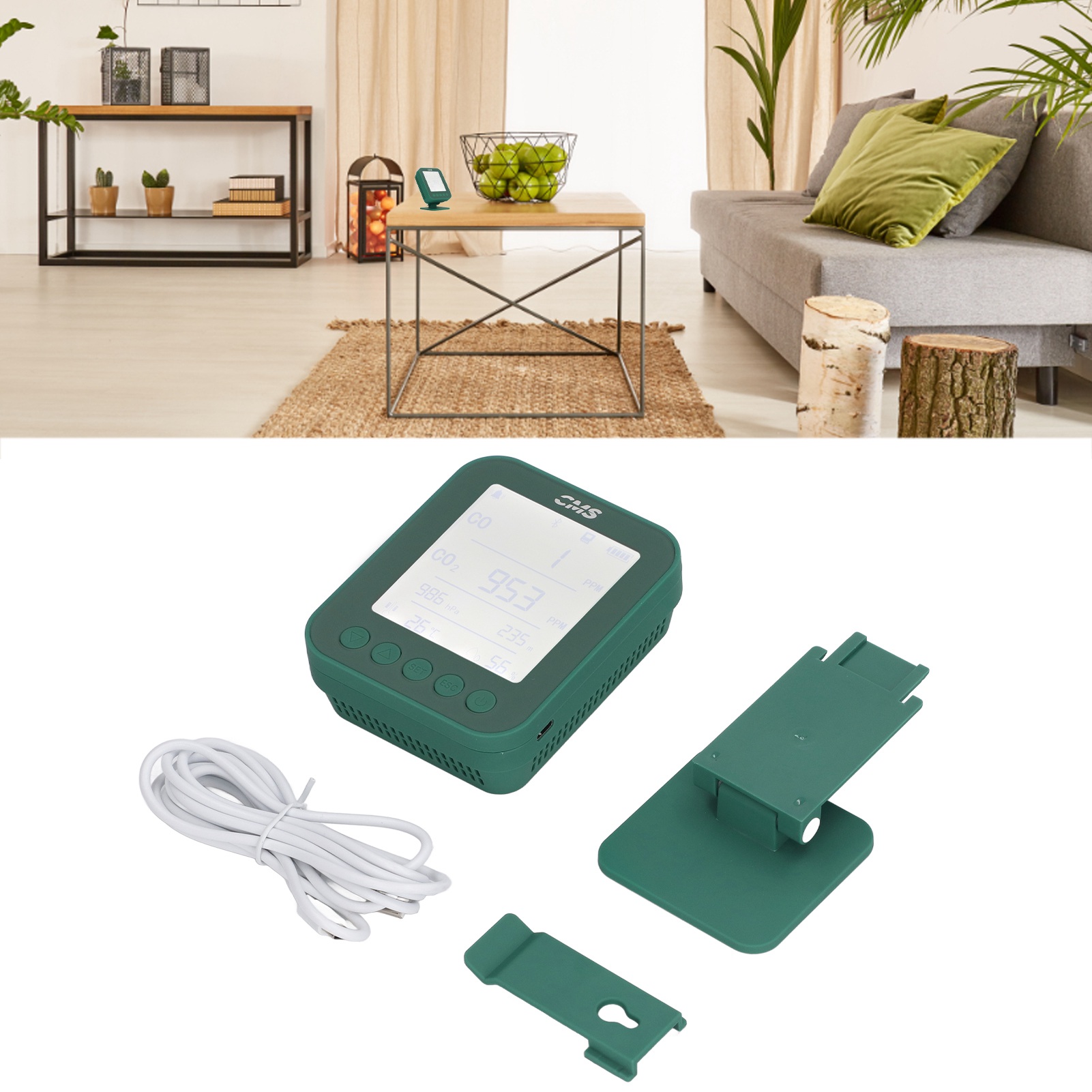 Höhen- Und Druckdetektor, Kohlendioxid-, Temperatur- Und Feuchtigkeitsdetektor, Echtzeit-überwachungsdetektor, Sechs-in-eins-multifunktionsdetektor, Usb-betrieben, Umweltfreundlich.