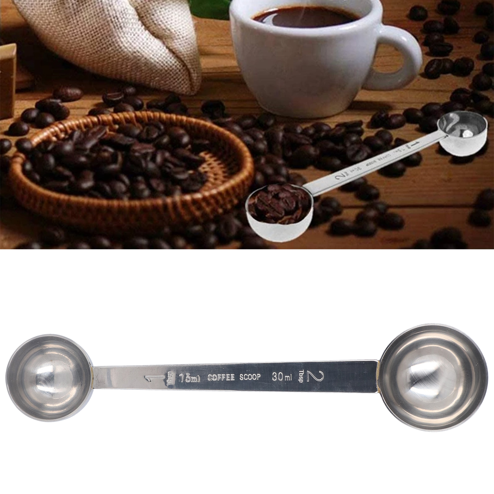 Doppelseitiger Edelstahl-teelöffel 15 Ml/30 Ml Für Kaffee, Gewürze Und Würzmittel