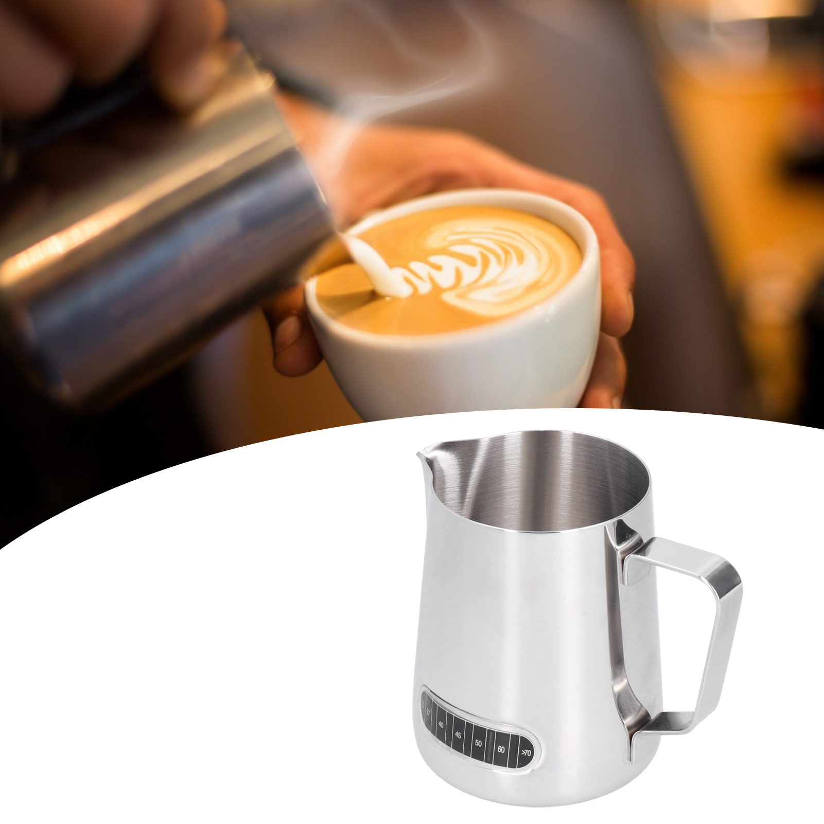 600-ml-latte-art-becher Mit Temperaturanzeige, Latte-art-becher Aus Edelstahl, Milchaufschäumbecher, Kaffeebesteck