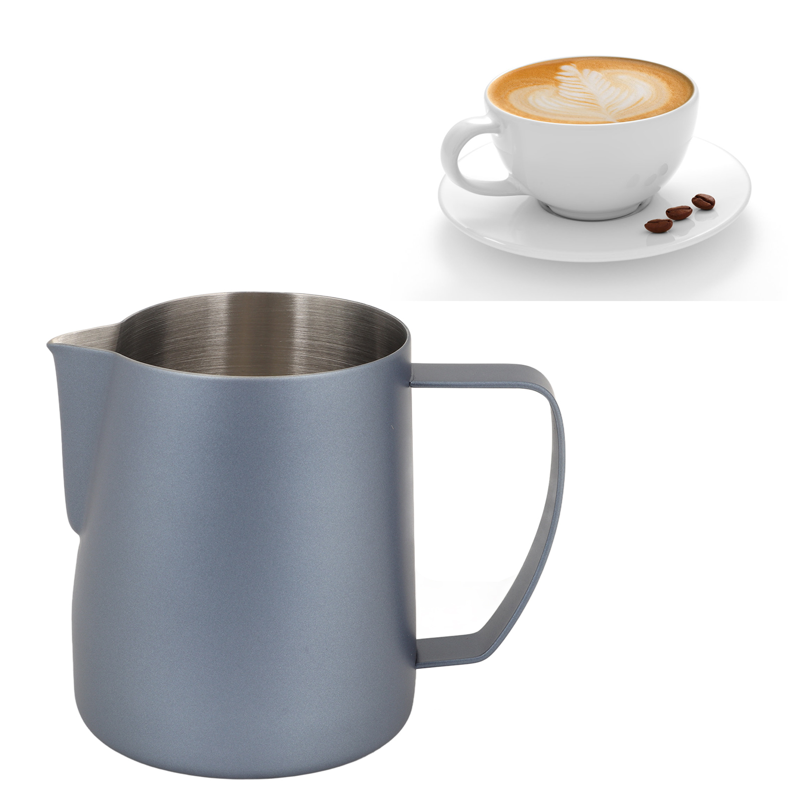 Dickwandiger Latte-art-becher Aus Edelstahl 304 Mit Geprägtem Ausguss, Italienischer Milchaufschäumbecher, 700 Ml, Königsblau