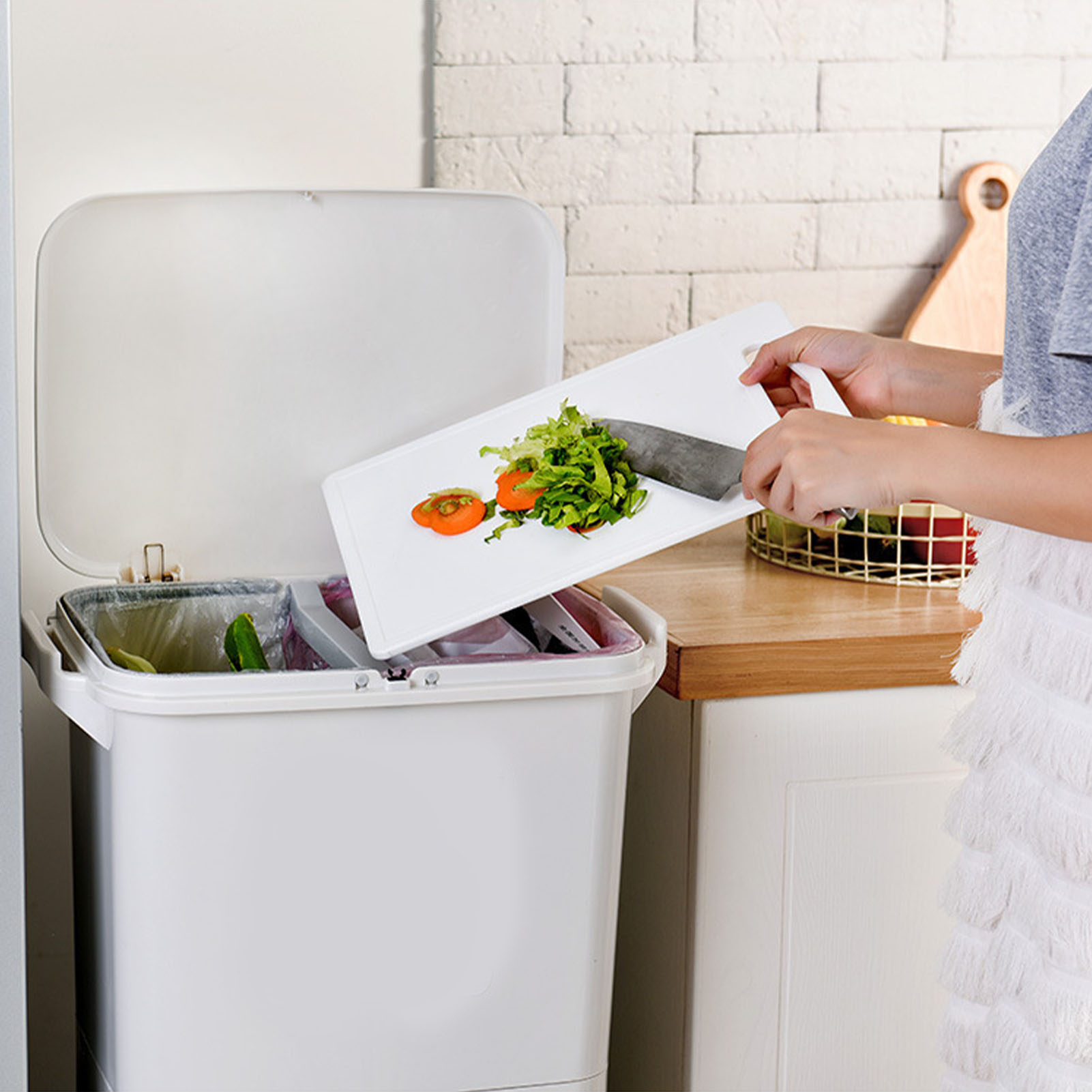 Großer, Tragbarer Küchenabfalleimer Mit Trennfunktion Für Trockene Und Nasse Abfälle, Zwei Fächer, Größer Und Höher, Dreistufig Für Den Hausgebrauch.