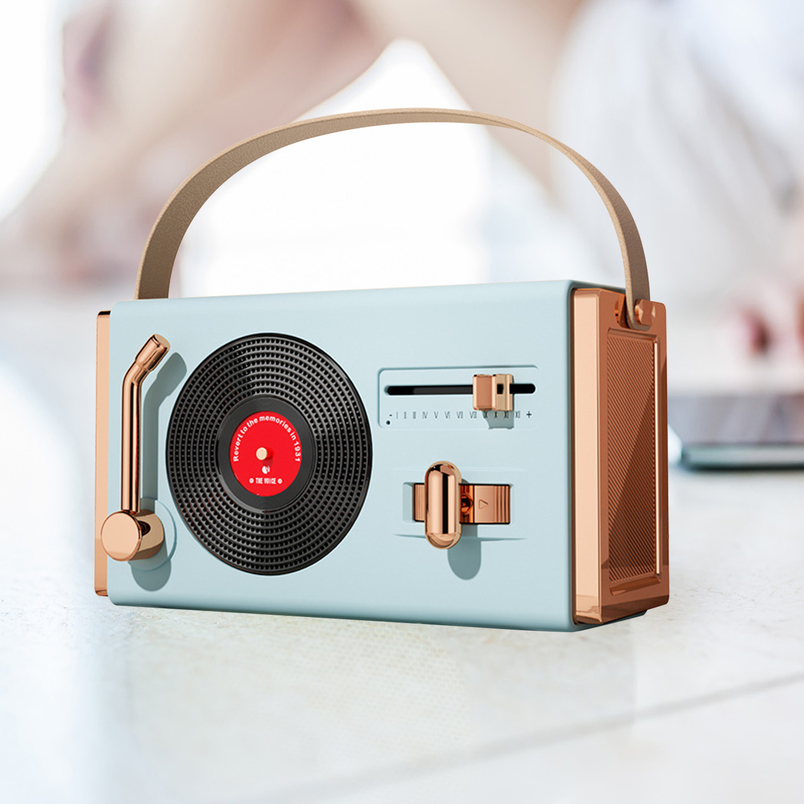 Retro-tragbarer Bluetooth-lautsprecher Mit Subwoofer, Ideales Geschenk, Speicherkartenformat Und Usb-flash-laufwerkleser, Himmelblau.