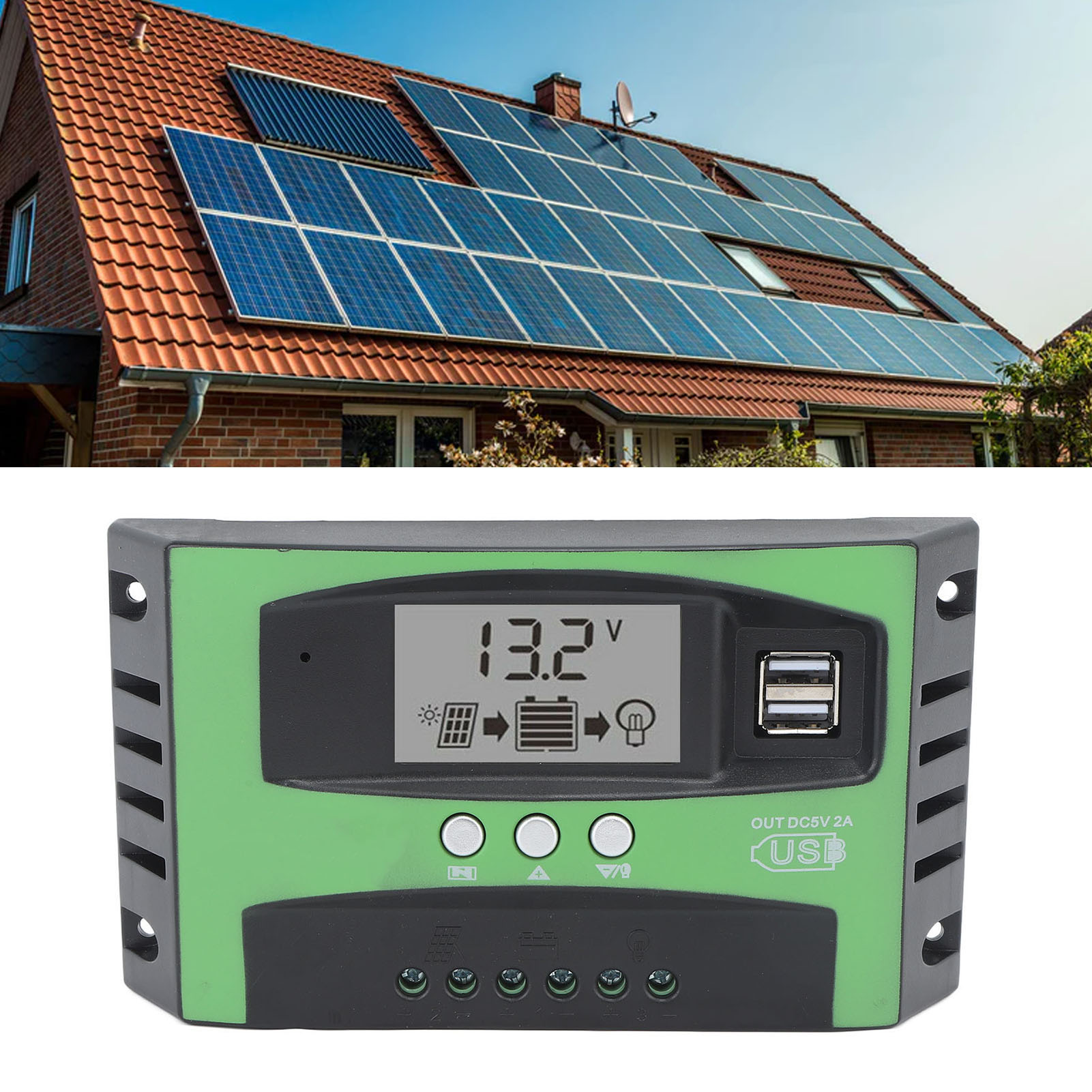 12v/24v Solarladeregler Mit Automatischer Erkennung, Mppt-regler, Wechselrichter Mit Zwei Usb-anschlüssen, 10a
