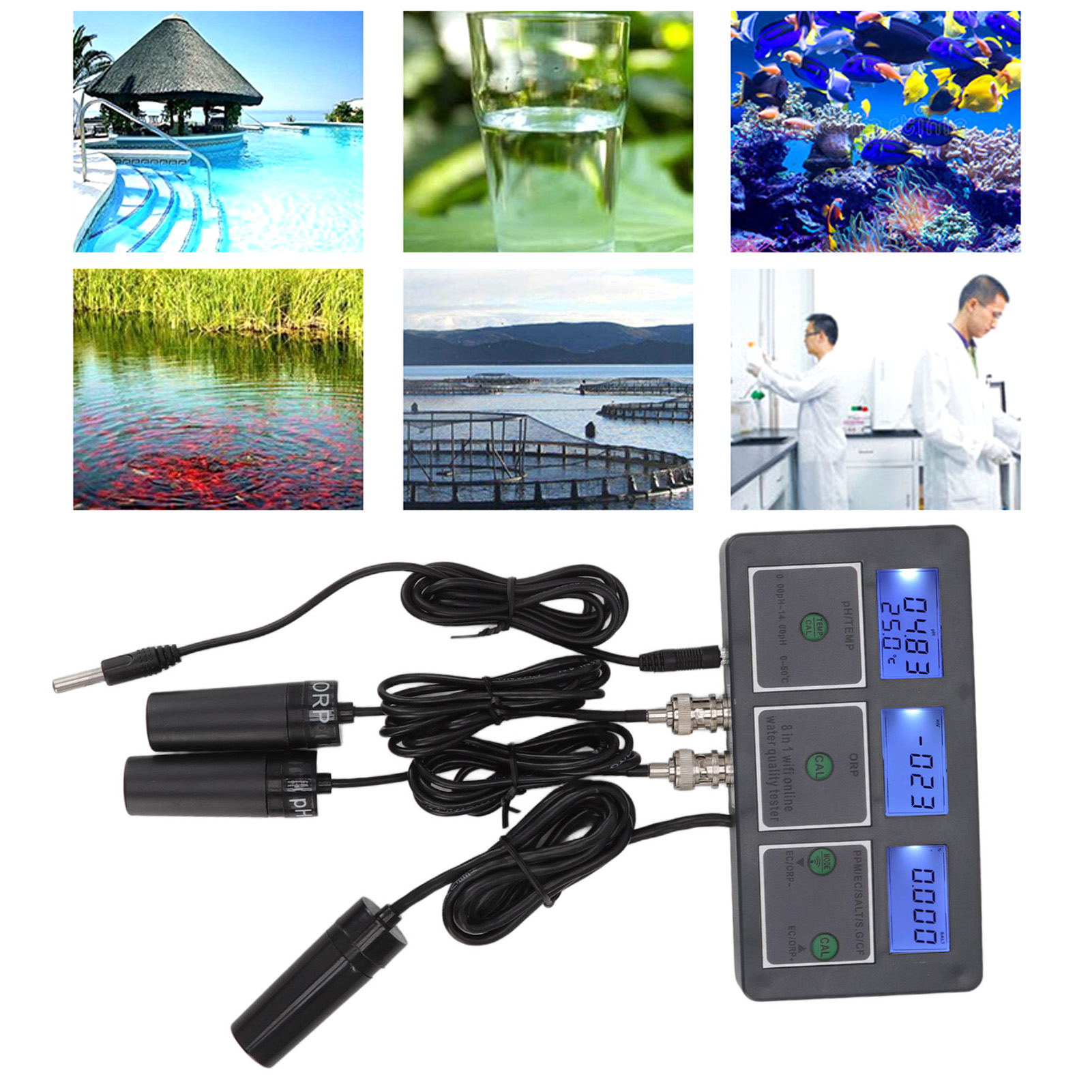 Ph-w218 Multifunktionales Überwachungs- Und Analysegerät Für Die Hydroponische Aquakultur Mit Drahtlosem Wi-fi, Doodle-app Und 8-in-1-online-ph-meter (europäischer Standard 230 V)