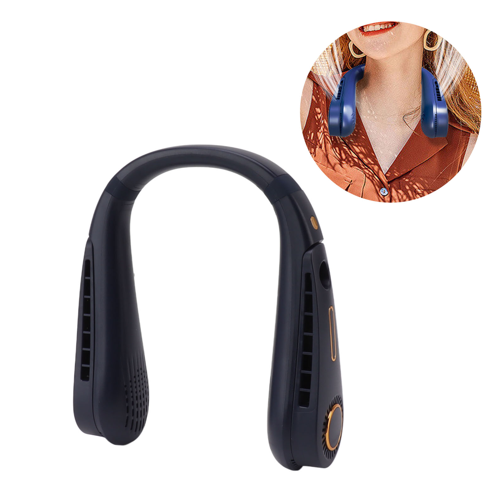 Fauler Nackenventilator, Erfrischend, Digitalanzeige, Klingenlos, Kleiner Tragbarer Ventilator Für Den Sommer, Usb-betrieben, 5 Einstellbare Geschwindigkeiten, Camping, Reisen, Büro, Weiß Und Blau.