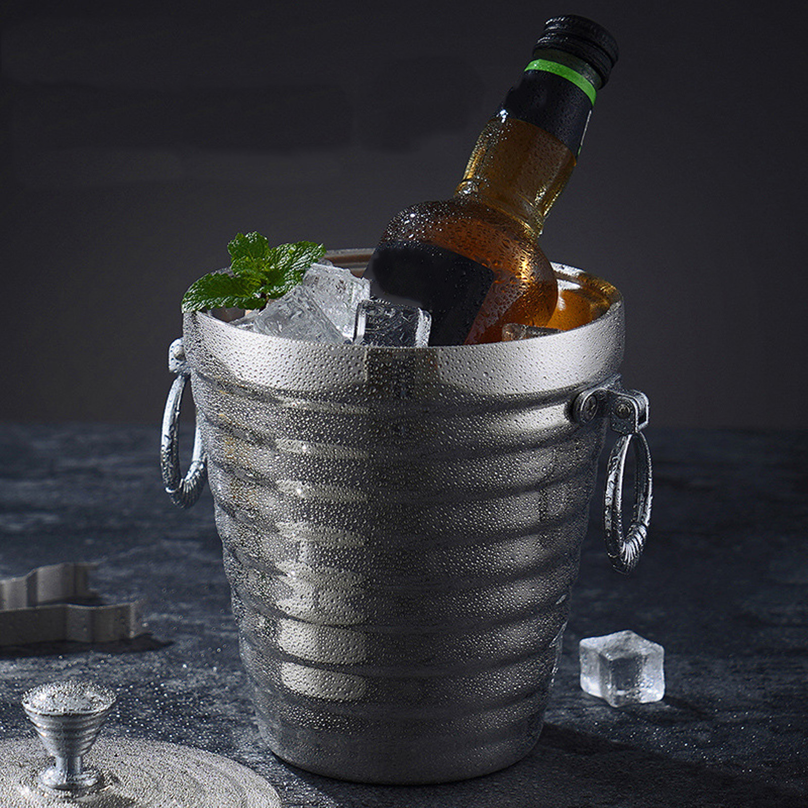 Doppelwandiger Eisbehälter Aus Edelstahl Mit Deckel, Bierkühler, Champagnerkübel, Großer 2-liter-eisbehälter Für Bars