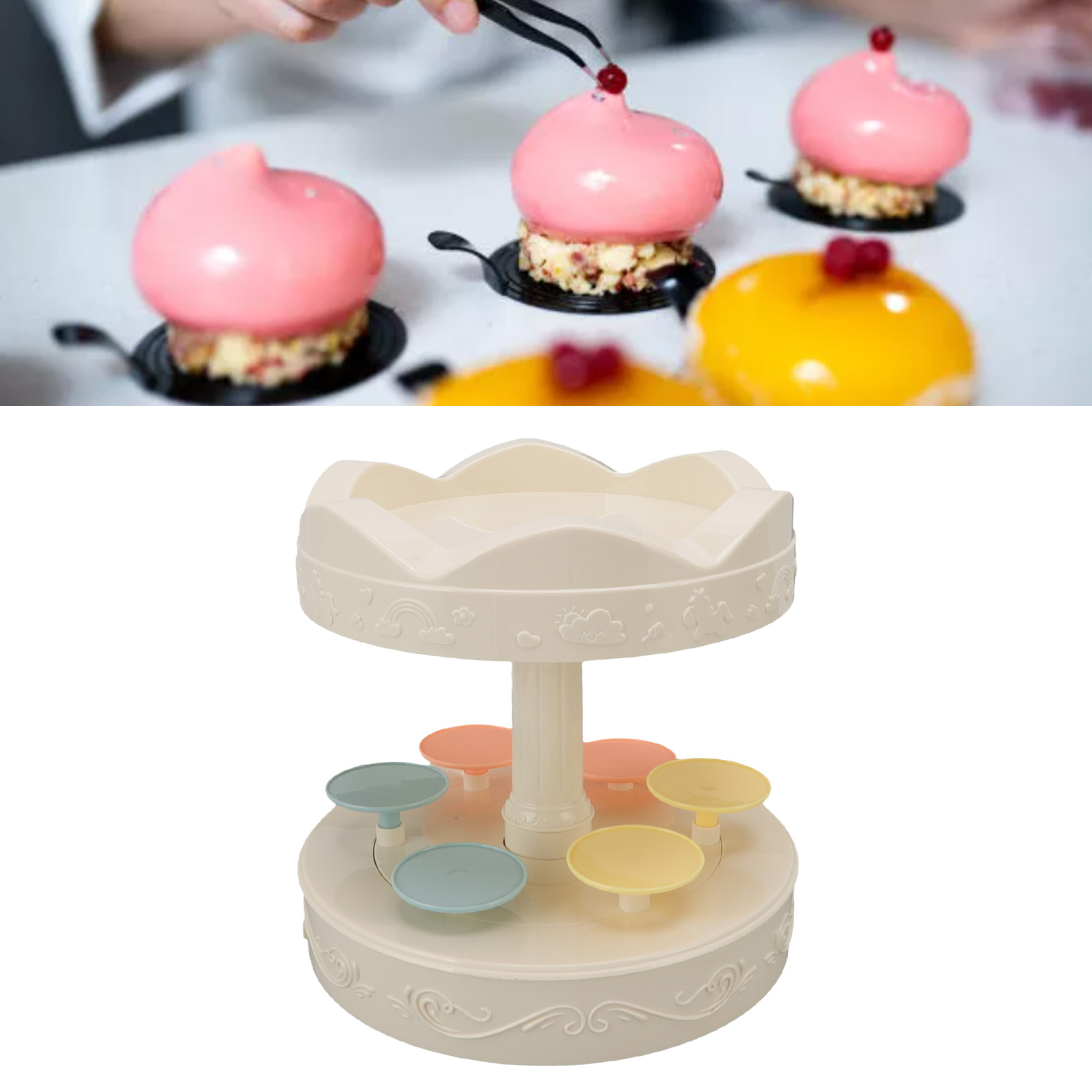 Doppelstöckige Dessertmaschine Mit Musikkarussell, Zweistöckige Drehbare Cupcake-maschine, Automatischer Desserttisch Mit Karussell, Tortenständer, Macaron-maschine