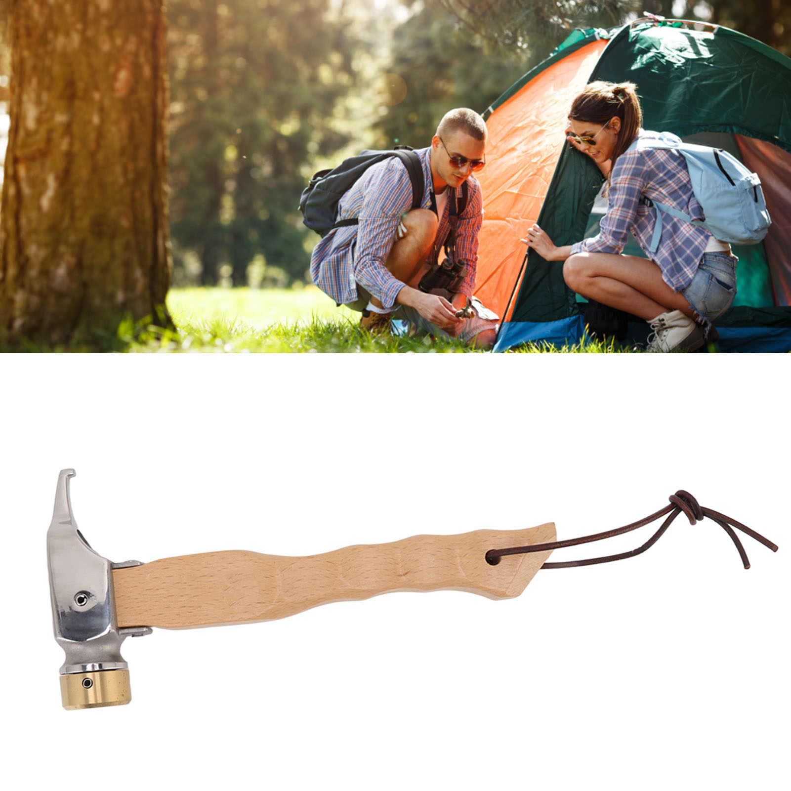 Coolcamp Tragbarer Campinghammer Aus Edelstahl Mit Holzgriff, Ideal Für Zelt-lochwände.