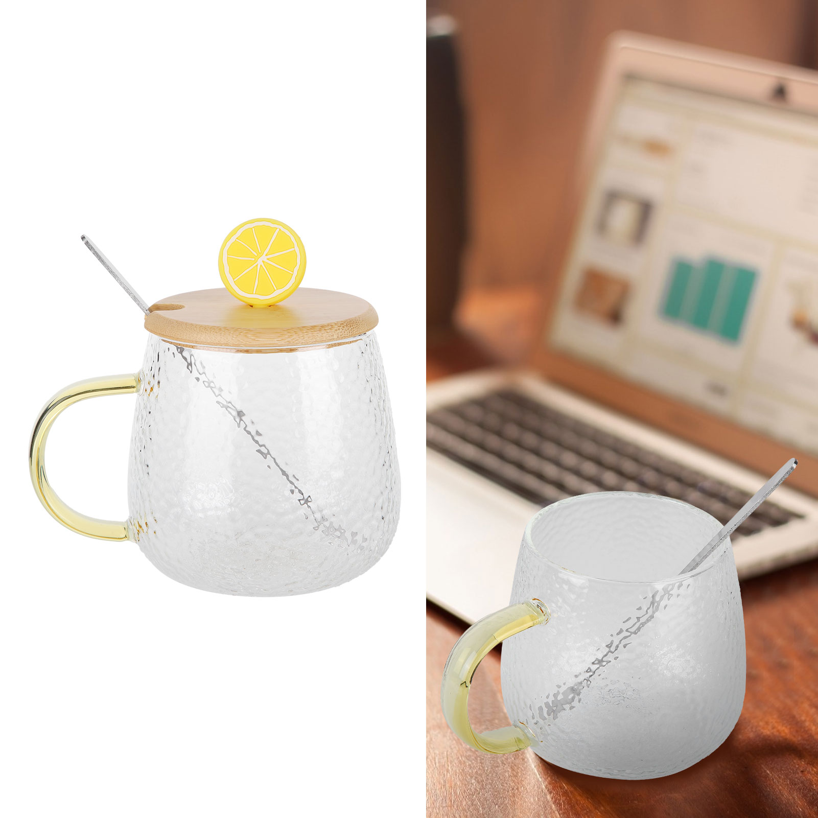 Hitzebeständige Glaskaffeetasse, Niedliches Fläschchen Für Schulkinder, Milchteebecher Für Paare Mit Deckel, Teelöffel Mit Blumenmuster, Zitronenbecher