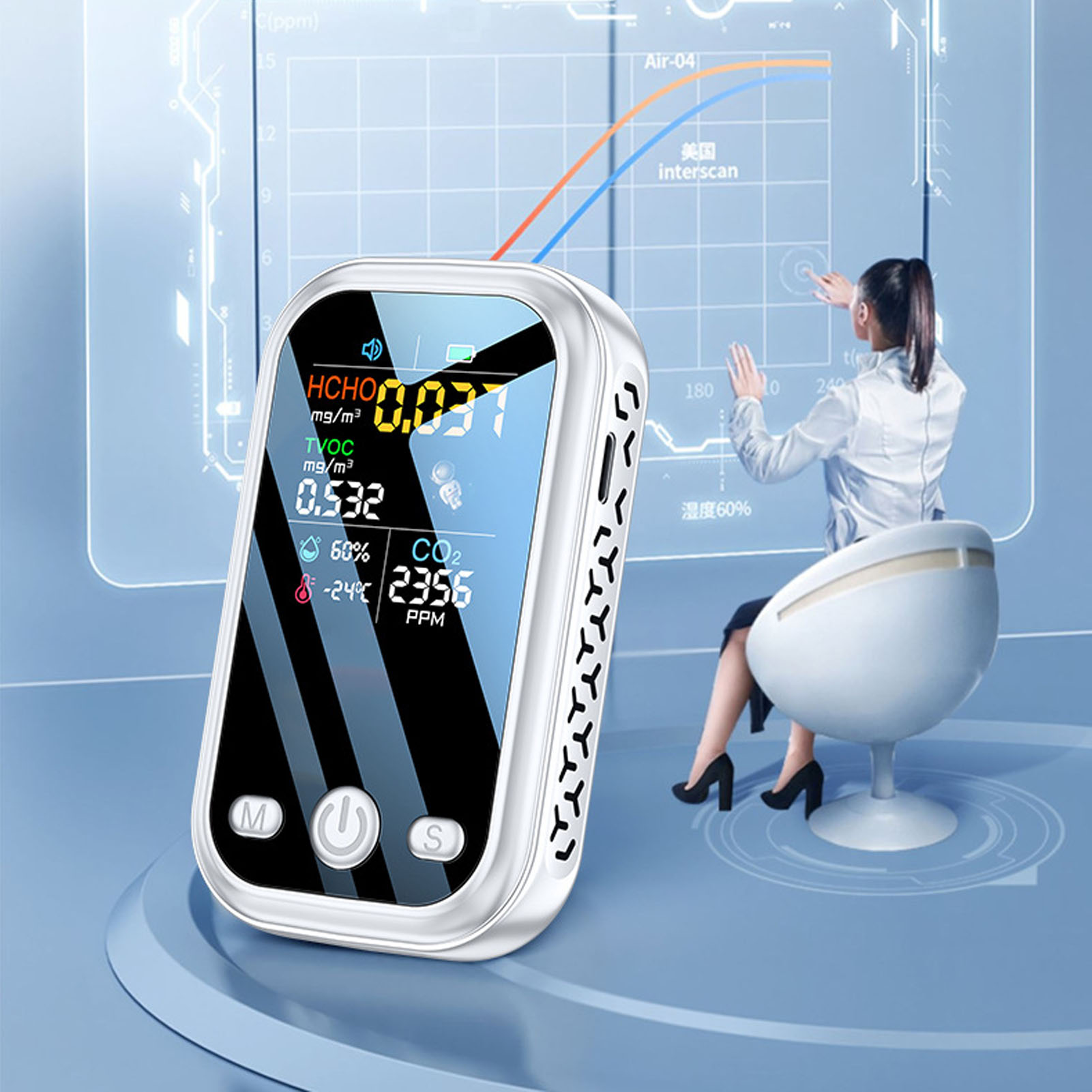 5-in-1 Smart-luftqualitätsmonitor, Multifunktional, Usb-aufladbar, Weiß