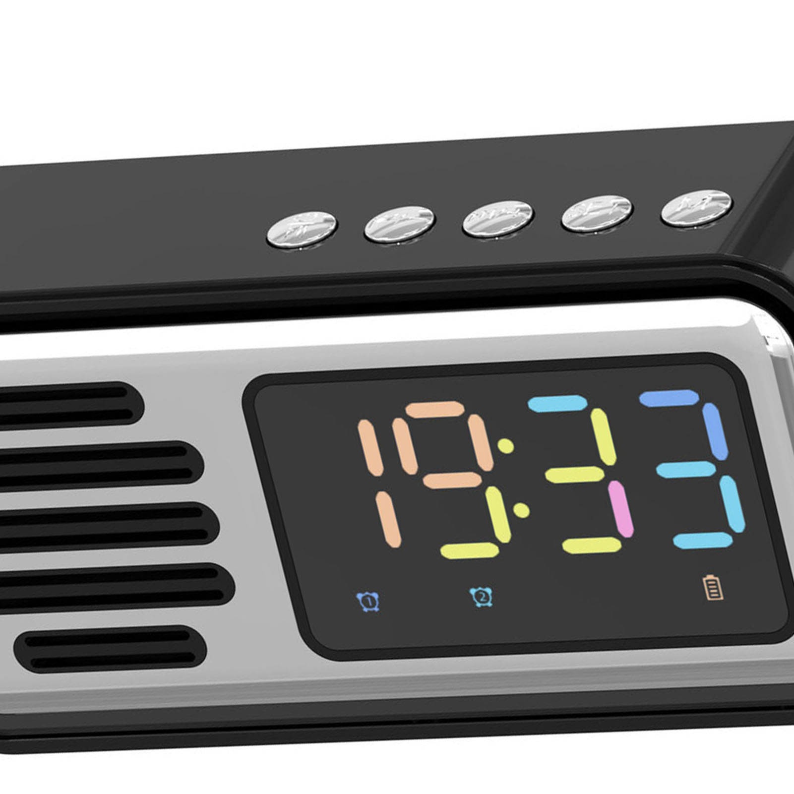 Kreativer Retro-bluetooth-wecker Mit Farbigem Led-digitaldisplay, Mini-tischlautsprecher, Schwarz Und Silber